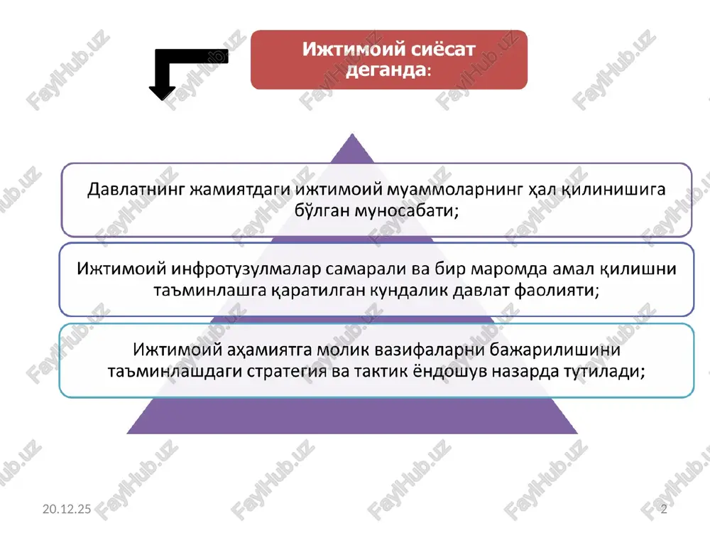 aqlash tizimini takomillashtirish, xotin-qizlarning ijtimoiy-siyosiy faolligini oshirish: aholiga majburiy ijtimoiy kafolatlarni ta’minlash, aholining ehtiyojmand qatlamlarini ijtimoiy himoyasini hamda keksalar va imkoniyati cheklangan shaxslarni davlat tomonidan qo‘llab-quvvatlashni kuchaytirish, ijtimoiy xizmat ko‘rsatishni yaxshilash, aholiga ijtimoiy xizmatlar ko‘rsatishda davlat-xususiy sherikligini rivojlantirish; aholiga tibbiy va ijtimoiy-tibbiy xizmat ko‘rsatish qulayligi hamda sifatini oshirishga, aholi o‘rtasida sog‘lom turmush tarzini shakllantirishga, tibbiyot muassasalarining moddiy-texnika bazasini mustahkamlashga yo‘naltirgan holda sog‘liqni saqlash sohasini, eng avvalo, uning dastlabki bo‘g‘inini, tez va shoshilinch tibbiy yordam tizimini yanada isloh qilish; oila salomatligini mustahkamlash, onalik va bolalikni muhofaza qilish, onalar va bolalarning sifatli tibbiy xizmatdan foydalanishni kengaytirish, ularga ixtisoslashtirilgan va yuqori texnologiyalarga asoslangan tibbiy yordam ko‘rsatish, chaqaloqlar va bolalar o‘limini kamaytirish bo‘yicha kompleks chora-tadbirlarni yanada kengroq amalga oshirish; xotin-qizlarning ijtimoiy-siyosiy faolligini oshirish, ularni davlat va jamiyat boshqaruvidagi o‘rnini kuchaytirish, xotin-qizlar, kasb-hunar kolleji bitiruvchi qizlarining bandligini ta’minlash, ularni tadbirkorlik faoliyatiga keng jalb etish, oila asoslarini yanada mustahkamlash; pensionerlar, nogiron, yolg‘iz keksalar, aholining boshqa ehtiyojmand …