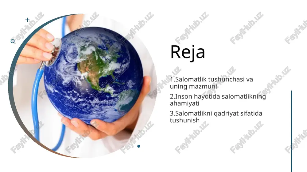 ‘liq namoyon eta oladi, ijtimoiy hayotda faol ishtirok etadi. inson hayotida salomatlikning ahamiyati kasallik, jismoniy yoki ruhiy noqulayliklar esa insonni cheklaydi, hayot sifatini pasaytiradi. inson salomat bo‘lsa, o‘z hayotidan rozi bo‘ladi, boshqalarga ham foyda keltiradi. shuning uchun salomatlikni eng muhim qadriyat, boylik va hayotning asosi sifatida baholash lozim. salomatlikni qadriyat sifatida tushunish salomatlik – inson hayotida faqat sog‘-salomat yurish emas, balki baxtli yashash, ishlash, o‘qish va orzular sari intilish imkonidir. ko‘pchilik sog‘lom bo‘lganida salomatlikning qadriga yetmaydi, biroq yo‘qolganda uning naqadar muhimligini tushunadi. salomatlikni qadriyat sifatida tushunish sog‘liq – pul bilan sotib olinmaydigan, tengsiz boylik. shuning uchun uni qadrlash, ehtiyot qilish va asrash har bir insonning shaxsiy mas’uliyatidir. salomatlikni qadriyat sifatida tushunish – bu sog‘lom turmush tarzini ongli tanlash, profilaktikaga e’tibor berish, gigiyenani saqlash va zarur hollarda tibbiy yordamga murojaat qilish demakdir. agar jamiyatda har bir inson salomatlikni muqaddas qadriyat deb bilsa, u yerda sog‘lom avlod, kuchli taraqqiyot va baxtli hayot …