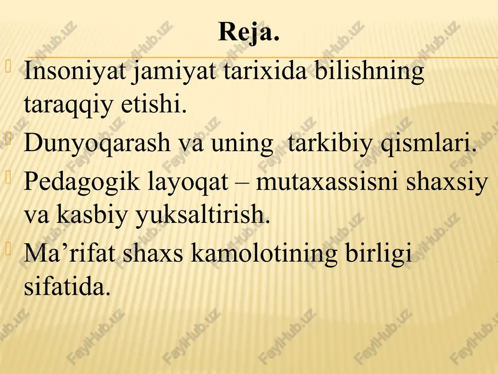av. 12 – 7 ming yil. yangi tosh asri neolit mil. av. 6-4 ming yil. mis-tosh asri eneolit mil. av. 4-3 ming yil. bronza davri bronza mil. av. 3-1 ming yil. temir asri ilk temir asri mil. av. x-viii asrlar. ruhga sig’inish (onimizm), ajdodlar ruhiga sig’inish (totemizm), sehrgarlik kabi diniy e’tiqodlar va marosimlar yoritilgan afsona va rivoyatlarda eng qadimiy ajdodlarimizning tafakkur dunyosi aks etgan. ammo bu rivoyat va afsonalar ham massaget, sak, xorazmiy, so’g’d hamda parfiyanlar yashagan davrlar ruhini ifoda etadi, xolos. eng qadimgi madaniy boyliklarimizni o’rganishda quyidagi uch guruhga ajratilgan manbalarga tayanamiz: arxeologik qazilmalar natijasida topilgan ko’rgazmali ashyolar. xalq og’zaki ijodi materiallari hamda yozma manbalar. buyuk adiblar, allomalarning ijodiy merosi. ibtidoiy jamiyatda bola o’zi uddalay oladigan faoliyatning tashkil etilishida bevosita ishtirok etib, hayot kechirish va mehnat qilish ko’nikmalarini o’zlashtirgan. bu holat og’ir sharoitda kechgan. o’g’il bolalar erkaklar bilan ov qilish, qurol yasash kabi yumushlarni bajarsalar, qizlar ayollar tomonidan bajariladigan …