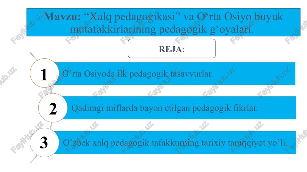 r dushman hisoblaganlar. “yaxshi fikr deganda... yaqin kishisiga mehribon bo‘lish, muhtoj va xavf-xatar ostida qolganda ko‘maklashishga shaylik, yovuzlikka qarshi, kishilar baxt-saodati uchun faol kurashishga shaylik, hamma bilan ahil va totuvlikda, o‘z maslakdosh birodarlari bilan do‘stlik va hamkorlikda yashashga intilish ruhidagi niyatlar va fikrlar musaffoligi tushuniladi. markaziy osiyoda islom talimoti markaziy osiyoda islom talimotining tarqalishi nafaqat diniy, balki axloqiy, ta’lim-tarbiya sohasida ham katta burilish yasadi. ayam mamlakatlari xalqlari, sunniylikning hanafiya mazhabi tarkibida o‘z milliy ananalarini shariat ahkomlari bilan uyg‘unlashtirdilar. 6 fotih arablar viiiasrda o‘lkamizga islom ta’limoti – yangi, diniy tarbiya mazmunini ham olib keldilar. xususan, qur’oni karim ota-ona, farzandlik burchi haqidagi suralari bilan katta pedagogik ahamiyatga ega. ilmiy ma’lumotlarga qaraganda islom dini arabistonda yoyilishidan ilgari farzandlarning ota-onalariga bemehrligidan, beoqibatligidan ko‘plar jafo chekkanlar. bu hol o‘sha davr shoirlari ijodida ham aks etgan. islom ta’limoti 8 movarounnahrda machitlar ochilib, imomlar o‘g‘il bolalar uchun maktablar tashkil qila boshladilar. turk tili yangi so‘z – “maktab” …