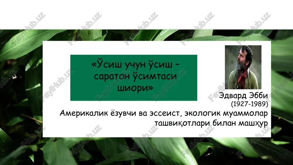 l yondashuv shakllangan mamlakatlarning ijtimoiy-iqtisodiy rivojlanishi ekologiyaga bevosita ta'sir ko'rsatadi global isish ozon qatlamidagi o'zgarishlar hayvonlar huquqlarini buzilishi invayronmentalistlar tahlil qiladigan muammolar: bio xilma-xillikni kamayishi radioaktiv chiqindilarni utilizatsiya qilish kislotali yomg'irlar “boylik shohi” nazariyasi “boylik shohi” nazariyasi tarafdorlari yondashuviga binoan jahonda etarlicha resurslar va texnologik rivojlanish bo'yicha katta salohiyat mavjud. ushbu nazariyaga muvofiq inson cheklanmagan iqtisodiy o'sish va farovonlikka erishishi mumkin. inson tafakkuri tabiatda yuzaga keladigan har qanday muammoni hal etishga qodir. iqtisodiy va texnologik o'sish hamda bozor kuchlari tabiatni tugatish emas, balki saqlab qolish omillari hisoblanadi. iqtisodiy o'sish va atrof-muhitni ifloslanishi o'rtasidagi bog'liqlik jon boshiga atrof-muhitni ifloslanishi jon boshiga daromad a v s qishloq xo'jaligi ustunlik qiladigan iqtisodiyotda iqtisodiy o'sish va atrof-muhitini ifloslantirish past darajada sanoat tarmoqlarini rivojlantirish davrida iqtisodiy o'sish va atrof-muhitni ifloslantirish darajasi yuqori bo'ladi “postindustrial” bosqichga iqtisodiy o'sishning yuqori sur'atlari va atrof-muhitni ifloslantirishning past darajasi to'g'ri keladi atrof-muhitni ifloslantirishni nazoratga olish mexanizmini joriy etish ishlab chiqarish …