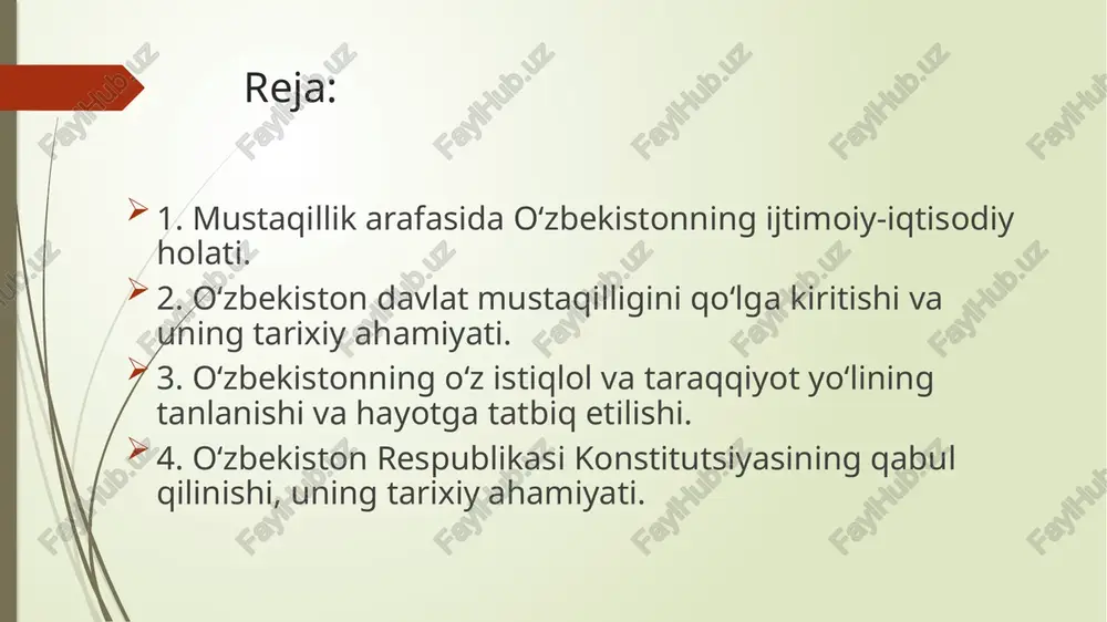 qilishning mutlaqo qoniqarsizligi. (ichimlik suv muammosi) 1990-yillarning boshidagi inqirozning kuchayish sabablari. o‘zbekistonnning sobiq ittifoq tarkibida uzoq yillar davomida ma’muriy buyruqbozlik tizimi ostida bo‘lganligi, shuningdek, shundoq ham susayib borayotgan xo‘jalik aloqalarining 1990-yillarning boshida ittifoqning parchalanishi oqibatida batamom uzilib qolishi kuchli inqiroz holatlarini keltirib chiqardi. o‘zbekiston iqtisodiyotining bir yoqlama tarzda, faqat xomashyo yetishtiradigan holga tushib, kompleks rivojlanish yo‘liga, aholi ehtiyojlarini qondirishga o‘tkazilmagani ijtimoiy ishlab chiqarish tuzilishidagi chuqur nomutanosibliklarda namoyon bo‘ladi. iqtisodiyot tarmoqlarini tarkib toptirish va rivojlantirishda qator nuqson va kamchiliklarga yo‘l qo‘yildi respublika mashinasozlik kompleksi faoliyati paxtachilik, paxtachilik uchun mashinalar ishlab chiqarish bilan cheklanib, murakkab uy-ro‘zg‘or texnikasi, yo‘l qurish mashinalari va boshqa hayotiy muhim texnikalar deyarli ishlab chiqarilmadi; kimyo sohasining rivojlanishida yirik korxonalarga afzallik berilishi respublikadagi ekologik vaziyatni juda yomonlashtirib yubordi; yirik kimyo korxonalari nitron, atsetat, kaprolaktam singari dastlabki qayta ishlangan mahsulotlarni ishlab chiqarishga ixtisoslashib, ularning mahsulotlari ham asosan respublikadan tashqariga chiqarishga mo‘ljallandi ma’muriy-buyruqbozlik tizimi ikkita ahamiyatli kamchilikka ega: uning moslashuvchan emasligi, …