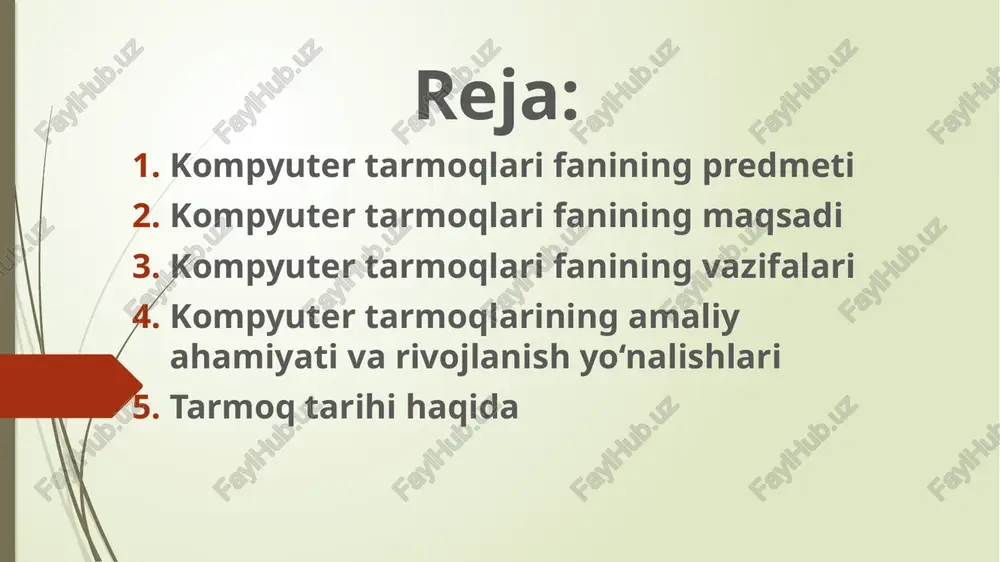 rtasida ma'lumot almashish uchun ishlatiladigan asosiy protokollar to'plamidir. tcp/ip modelining asosiy maqsadi — internet va boshqa tarmoqlarda uzatiladigan ma'lumotlarni standartlashtirish va samarali uzatish jarayonini ta'minlash. tcp/ip modeli osi modeliga qaraganda oddiyroq va amaliyotga yo'naltirilgan, shuning uchun bu model hozirda internetda va boshqa tarmoqlarda keng qo'llaniladi. ip (internet protokoli): ip — bu tarmoq orqali ma'lumot paketlarini to'g'ri manzilga yo'naltirish va adreslashni ta'minlaydigan protokol. u paketlar formati va manzillarini belgilaydi, shuning uchun tarmoqdagi qurilmalar bir-biriga ma'lumot yuborishi mumkin. ip ning eng keng tarqalgan versiyalari ipv4 (32-bit manzillar) va ipv6 (128-bit manzillar) hisoblanadi. tcp (transmission control protocol): tcp — bu ulanishga asoslangan protokol bo'lib, u ma'lumotlarning ishonchli va tartibli tarzda yetkazilishini ta'minlaydi. tcp ma'lumotni paketlarga bo'lib yuboradi va har bir paketning manzilga to'g'ri yetib borishini va tartibda kelishini kafolatlaydi. bu protokol odatda veb-brauzing, elektron pochta, fayl uzatish kabi ishonchli ma'lumot uzatish kerak bo'ladigan dasturlarda ishlatiladi. udp (user datagram protocol): udp — bu ulanishsiz …