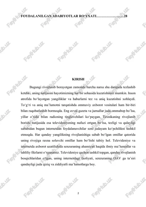 hni masofadan uzatish tizimi. televideniyening ishlash prinsipi tasvir kadrini satrlarga boʻlib uzatishga asoslangan. kadrlar almashinishi chastotasi tasvir oʻzgarishi tezligiga qarab tanlanadi. televideniye, fan, texnika va madaniyatning koʻrinadigan axborotlar (harakatlanuvchi tasvirlar) ni radioelektron vositalar yordamida muayyan masofaga uzatish bilan bogʻliq sohasi; axborotlarni tarqatish vositalaridan biri. xx asrning 30-yillariga qadar tasvirlarni analiz va sintez qilishda optik-mexanik qurilmalardan foydalanilgan. 30-yillar oʻrtalaridan boshlab dastlabki elektron televideniye tizimi paydo boʻldi. televizion tasvirlar 3 jarayonda uzatiladi: 1. uzatuvchi obyekt chiqargan yoki qaytargan yorugʻlikni elektr signallariga aylantirish; 2. elektr signallarini aloqa kanallari boʻyicha uzatish va qabul qilish; 3. elektr signallarini obyektning optik tasvirini hosil qiluvchi yorugʻlik impulslariga aylantirish. televideniye inson turmushida muhim oʻrinni egalladi, televizion eshittirish sifatida keng tarqaldi. televizion apparaturalar fan, tibbiyot, xalq xoʻjaligining turli tarmoqlarida turli masalalarni hal qilishda keng ishlatiladi. tasvirni uzoq masofaga olib koʻrsatish tajribalari xx asrning 30-yillarida boshlandi. televideniye oyning yerdan koʻrinmaydigan tomonini oʻrganishga imkon yaratdi; oy, merkuriy, venera, mars va yupiter …