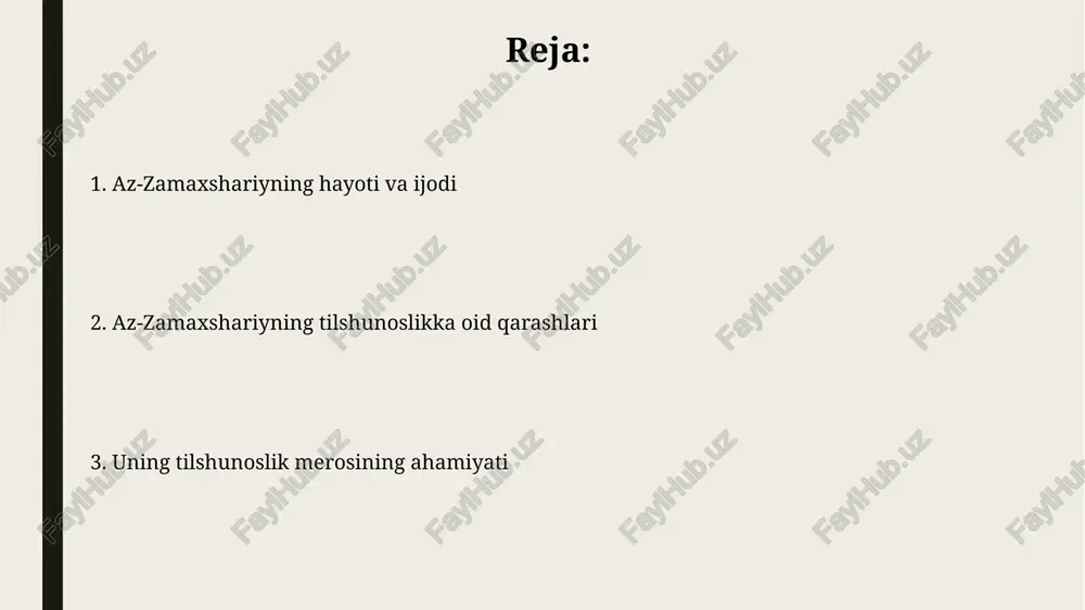 ni aniqlab beradi. uning uslubshunoslikka oid qarashlari zamaxshariy uslubni qur'onning 'i'joz' (mukammallik) sifatini ko'rsatuvchi asosiy omil deb bilgan, unda 100 dan ortiq badiiy san'at va uslubiy xususiyatlar mujassam. uningcha, nutqning aniqligi va ravshanligi uslubning muhim elementi, bunda 'bayon' ilmi orqali so'zlarning ma'nosi 7 ta asosiy uslubiy kategoriyaga bo'linadi. zamaxshariyning leksikografiya sohasidagi yondashuvlari zamaxshariy oʻzining "asos ul-balogʻa" asarida soʻzlarning 1 asosiy maʼnosi va undan kelib chiquvchi 2 majoziy maʼnolarini aniqlashga katta eʼtibor qaratgan, bu esa leksikografiyada yangilik edi. uning lugʻat tuzish metodologiyasi 3 omilga asoslangan: soʻzning etimologiyasi, uning qur’onda qoʻllanilishi va 4 ta sheʼriy misollarda keltirilishi, bu uslub noyob va mukammal hisoblanadi. ma'no va bayon ilmi bo'yicha fikrlari zamaxshariy “al-kashshof”da majoziy ma’nolarni 4 turga ajratadi: istiora, tashbih, kinoya va irsoli masal. bu uslublar qur’on oyatlarini tushunishda muhim rol o'ynaydi. uning fikricha, bayon ilmi nutqning ravshanligi va ta’sirchanligini oshirishga qaratilgan bo'lib, unda 5 ta asosiy unsurni ajratib ko'rsatadi. zamaxshariyning qur'on tiliga munosabati …