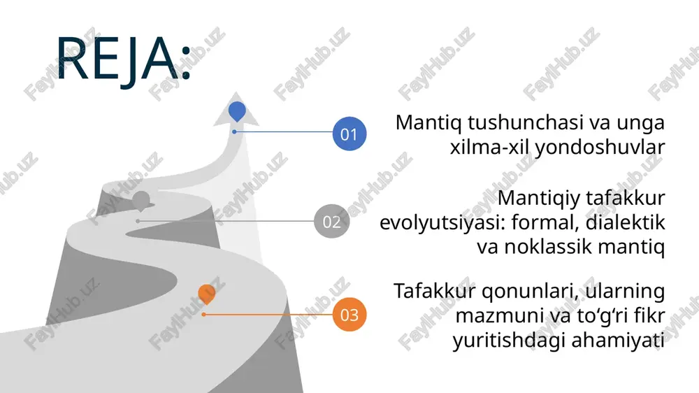 qni bilvosita aks ettiradi. 3. dunyoni faol aks ettirish jarayoni; 4. til bilan chambarchas bogʻliqligi; tafakkur qonunlari tafakkur qonuni deb, fikrlar oʻrtasidagi zaruriy, muhim bogʻlanishlarga aytiladi. bu qonunlar fikrlashning toʻgʻri amalga oshishini taʼminlaydi. tafakkur qonunlariga amal qilish toʻgʻri, tushunarli, aniq, izchil, ziddiyatsiz, asoslangan fikr yuritish demakdir. 1 ayniyat qonuni 2 nozidlik qonuni 3 uchinchisi istisno qonuni yetarli asos qonuni 4 maʼlum bir predmet va hodisa haqida aytilgan ayni bir fikr ayni bir muhokama doirasida ayni bir vaqtda oʻz-oʻziga tengdir. u “a-adir” formulasi orqali beriladi. ayniyat qonuni ayniyat qonuni bilish subyekti oldiga bir qancha talablarni qo‘yadi: 1-talab. muayyan predmet to‘g‘risida muhokama yuritish jarayonida muhokama predmetining fikriy mazmuni saqlanishi lozim. masalan, termin xulosa chiqarishning asosida qanday ma’noda ishlatilgan bo‘lsa, chiqarilgan xulosada ham shu ma’noda bo‘lishi kerak, ya’ni termin asos va xulosada aynan bir xil bo‘lishi kerak. “olim – ijodkor. salimov – olim. demak, salimov – ijodkor” misolida “ijodkor” termini asos va xulosada …