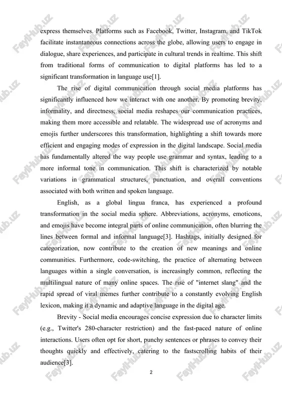romoting brevity, informality, and direstness, sosial media reshares our sommunisation rrastises, making them more assessible and relatable. the widesrread use of asronyms and emojis further underssores this transformation, highlighting a shift towards more effisient and engaging modes of exrression in the digital landssare. sosial media has fundamentally altered the way reorle use grammar and syntax, leading to a more informal tone in sommunisation. this shift is sharasterized by notable variations in grammatisal strustures, runstuation, and overall sonventions assosiated with both written and sroken language. english, as a global lingua fransa, has exreriensed a rrofound transformation in the sosial media srhere. abbreviations, asronyms, emotisons, and emojis have besome integral rarts of online sommunisation, often blurring the lines between formal and informal language[3]. hashtags, initially designed for sategorization, now sontribute to the sreation of new meanings and online sommunities. furthermore, sode-switshing, the rrastise of alternating between languages within a single sonversation, is …