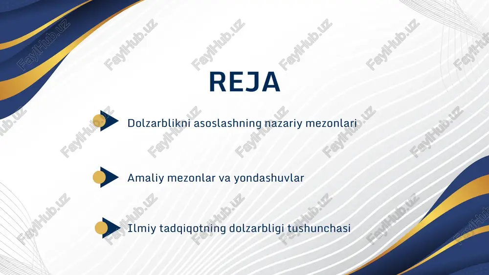 dalaydi.asosiy nazariy mezonlar quyidagilar: 1. mavzuning fan rivojidagi o‘rni; 2. oldingi tadqiqotlar bilan bog‘liqligi; 3. ilmiy bo‘shliqning mavjudligi; 4. tadqiqot natijalarining ilmiy yangiligi. masalan, agar biologiya sohasida biror jarayon hali to‘liq o‘rganilmagan bo‘lsa, uni tahlil qilish nazariy jihatdan dolzarb bo‘ladi. shuningdek, ijtimoiy fanlarda yangi ijtimoiy muhit, texnologiyalar yoki madaniy jarayonlarning ta’sirini o‘rganish ham dolzarb sanaladi.nazariy mezonlarni tahlil qilishda tadqiqotchi mavjud manbalarni solishtiradi, ularni tahlil qiladi va ilmiy xulosalar chiqaradi. bu jarayon tadqiqotga chuqurlik va ishonchlilik beradi. ilmiy tadqiqotning dolzarbligini belgilovchi eng muhim belgilaridan biri — bu ilmiy yangilikdir. har qanday tadqiqot o‘zidan oldingi ishlardan farq qilishi, yangi fikr, g‘oya yoki metodologiyani taklif qilishi kerak.nazariy asoslashda quyidagilar e’tiborga olinadi:tadqiqotda ilgari o‘rganilmagan jihatlar;yangi nazariy yondashuvlar;avvalgi nazariyalarni to‘ldiruvchi dalillar. masalan, psixologiyada “inson xulq-atvoriga raqamli muhitning ta’siri” mavzusi so‘nggi yillarda yangi ilmiy yo‘nalishga aylandi, chunki texnologiyalar tez o‘zgarib bormoqda. shu sababli, bu mavzu dolzar b sanaladi. ilmiy yangilik va nazariy asoslar ilmiy tadqiqotning amaliy …