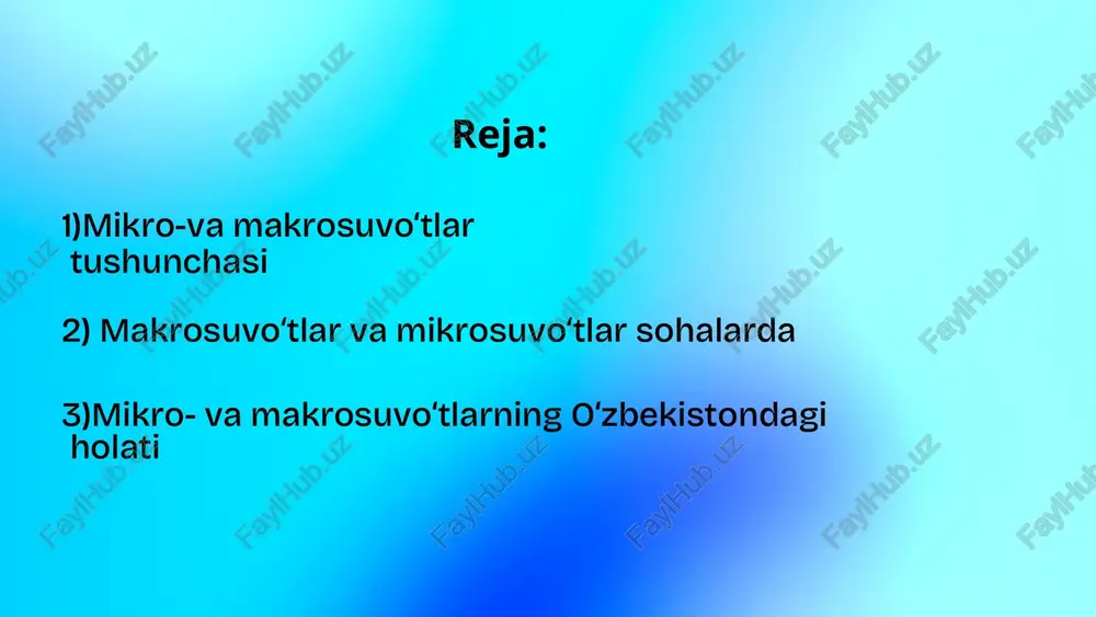 dlardagi muzdek buloqlarda o‘sadi o‘zbekistonda suv havzalarida 300 dan ortiq makrosuvo‘t turlari qayd etilgan. ular asosan quyidagi guruhlarga bo‘linadi: 1) yashil suv o‘tlari (chlorophyta) bu turdagi suv o‘tlari asosan toza va iliq suvlarda o‘sadi. cladophora glomerata – daryo va kanallarda ko‘p uchraydi; spirogyra – suv havzalarining ustki qatlamlarida yashaydi;ulva – ko‘llarda yashovchi dengiz salati deb ataladigan turi.bu suv o‘tlari kislorod ajratadi, shuningdek, baliqlar uchun oziqa manbai hisoblanadi ilmiy sohada makro va mikrosuvoʻtlar ilmiy sohada mikro- va makrosuvo‘tlar bo‘yicha tadqiqotlar mamlakatimizda keng yoyilgan. o‘zbekiston milliy universiteti, toshkent davlat agrar universiteti, o‘zbekiston fanlar akademiyasining biologiya va ekologiya institutlarida suv o‘simliklari turlarini aniqlash, ularning ekologik xususiyatlarini o‘rganish va ularni amaliy sohalarda qo‘llash bo‘yicha ilmiy ishlar olib borilmoqda. ushbu tadqiqotlar suv resurslarini muhofaza qilish, ular bilan oqilona foydalanish va tabiiy muhitni tiklashda muhim rol o‘ynaydi. qishloq xoʻjaligi va baliqchilik sohasida qishloq xo‘jaligi va baliqchilik sohalarida ham mikro- va makrosuvo‘tlar juda muhim hisoblanadi. makrosuvo‘tlar baliqchilik …