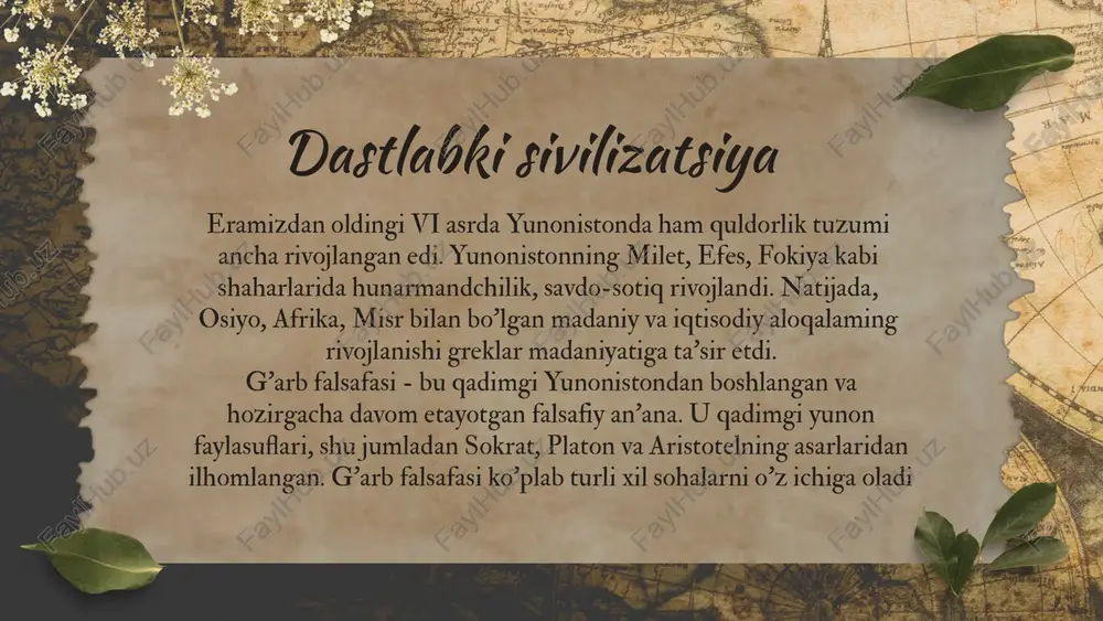 sqasi har bir faylasufo‘zicha olamdagi predmet va hodisalami tahlil qilganlar. keyinchalik, jamiyatdagi axloqiy huquqiy sohalar bilan bog`liq jihatlaming hal etilishi alohida kishi faoliyati bilan bog`liq, degan to‘xtamga keiganlar. aslida axloq, huquq, did, huzur-halovat, siyosiy, boshqaruv kabi jarayonlar haqidagi fikrlar xilma-xil. tahlili ham turlicha. shunday bo`lishidan qat’iy nazar faylasuflar bu savollarga javob topishga intilganlar. bunday-faylasuflami-sofistlar deb yuritganlar.sofistlar ko‘proq axloqiy, siyosiy, huquqiy sohalar bilan shug‘ullanishgan. sofistlarga zamonaviy jihatdan yondoshadigan bo`lsak, ular bir vaqtning o‘zida muallif, jumalist, yozuvchi, shoir umuman ziyoli kishilar bo`lganlar. ular ko‘proq bahslashishni olg‘a surib, haqiqatga erishmoqchi bo`lganlar aristotel qadimiy yunon faylasuflaridan yana biri bu aristoteidir. aristotel’(eramizgacha 384-322-yillar) fanlar klassifikatsiyasini birinchi bo‘lib tuzib berdi (falsafa, matematika, fizika). uning fikricha, falsafa borliq to‘g‘risidagi fan, matematika va fizika borliqning ba’zi xususiyatlari to‘g‘risidagi fandir. aristotel’ platonning davlat nazariyasini tanqid qildi va quldorlik tuzumini tan oldi. u falsafa fanini amaliy faoliyatdan ajratib oldi, ya’ni bilim moddiy manfaatdan yiroq bo‘lsa, ilmiyroq bo‘ladi, deydi. aristotel’ obyektiv …