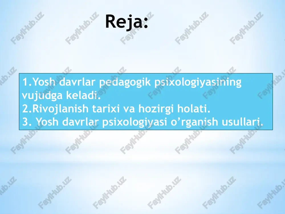 nish tarixida k.d.ushinskiyning o’rni alohida ahamiyat kasb etadi. uning g'ikricha psixologiya g'anining asosiy vazig'asi ta’limning maqsadini aniqlashga, ta’lim-tarbiya natijalarini to’g’ri baholashga, shular asosida yangi metod va usullar yaratishga, pedagogik tajribani tahlil qilish va umumlashtirishda muhim o’rin tutadi deb aytadi. k.d.ushinskiyning “inson tarbiya predmetidir” asarida pedagogik ta’sir jarayoni hisoblangan insonning psixologik xususiyatlari, uning o’ziga xos tomonlari o’z aksini topgan. shuningdek, rossiyada ilmiy psixologiyani rivojlantirishda n.g'.kapterev, n.a.sikorskiy, ap.nechaev, a.g'.lazurskiy, p.g'.lesgag't, i.m.sechenov, i.p.pavlov, p.p.blonskiy singari olimlar bu borada o’zlarining munosib hissalarini qo’shganlar. ta’qidlash joizki, ayniqsa, l.s.vigotskiy, s,l.rubinshteyn, ar.luriya, a.n lesyp’vi, m.ya.basovlar tomonidan yaratilgan yangi ilmiy nazariyalar, chunonchi psixikaning madaniy-tarixiy rivojlanish va taraqqiyotning o’zaro munosabat nazariyasi, psixik taraqqiyotda g'aoliyatning mavqei singari ilmiy-nazariy qarashlari hozirgi kun yosh davrlar psixologiyasi va pedagogik psixologiya g'anining tayanch tutunchalaridandir. o’tgan asrning o’rtalarida vujudga kelgan turli nazariyalar, qarashlar, o’quv g'aoliyati va tarbiyaning talqinlari (d.n.bogoyavlenskiy, n.a.menchinskaya, p.ya.galperin, z.i.kalmikova, n.g'.talizina, d.b.elkonin i.v.davidov, l.v.zankov, l.n.landa, a.a.lyublinskaya, n.v.kuz’mina va boshqalar) nag'aqat pedagogik tajribani, balki …
