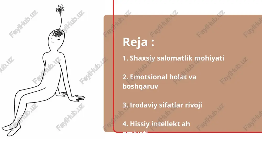 yale universitetida psixolog piter salovey va olim jon mayer tomonidan “emotional intelligence (ei)” nazariyasi ishlab chiqilgan. ularning tadqiqotlari shuni ko‘rsatadiki, yuqori hissiy intellektga ega insonlar stressni yengilroq boshdan kechiradi, ruhiy salomatligi barqaror bo‘ladi va ijtimoiy munosabatlarda muvaffaqiyatliroq bo‘ladi. shu asosda aqshda maktab va universitetlarda hissiy intellektni rivojlantirish dasturlari joriy etilgan. finlandiya va kanadada o‘quvchilarga “social and emotional learning (sel)” dasturi orqali emotsiyalarni boshqarish, empatiya va irodaviy mustahkamlikni o‘rgatish amaliyoti yo‘lga qo‘yilgan. bu dasturlar yoshlarning ruhiy salomatligini mustahkamlaydi va stressga chidamliligini oshiradi. so‘nggi yillarda buyuk britaniya, kanada va avstraliya davlatlarida shaxsiy salomatlik psixologiyasi yo‘nalishida yangi yondashuv — “mindfulness” (ongli xabardorlik) amaliyoti keng qo‘llanilmoqda. bu usul insonni hozirgi lahzaga e’tibor qaratish, o‘z fikr va hissiyotlarini baholamasdan kuzatish orqali ruhiy barqarorlikni oshirishga qaratilgan. oksford universiteti psixologlari olib borgan tadqiqotlar shuni ko‘rsatadiki, muntazam “mindfulness” mashg‘ulotlari insonning stress darajasini kamaytiradi, emotsional-irodaviy muvozanatni yaxshilaydi va hissiy intellektni rivojlantiradi. e'tiboringiz uchun raxmat image1.jpeg image2.jpeg image3.jpeg image4.jpeg image5.jpeg …