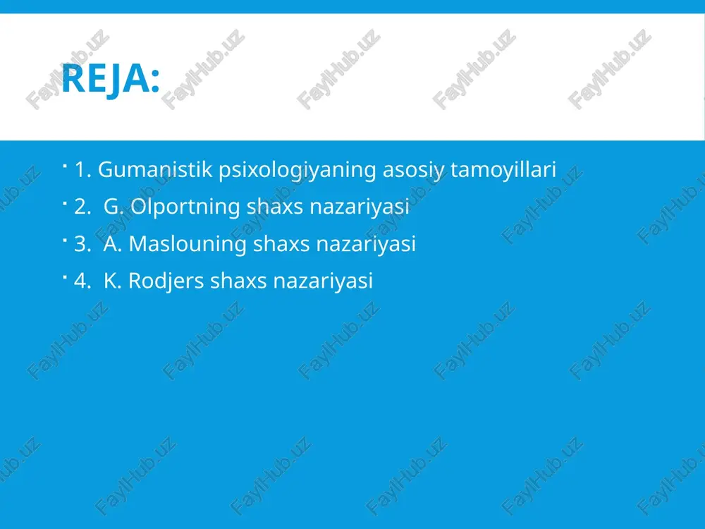 aks ettiruvchi, inson tafakkuri va xulq-atvorida mutanosib ravishda qaror toptiruvchi jonzotdir”. xuddi shu boisdan shaxsning sinfiy-tarixiy jihatdan yaqqol baholanishi ochilmay qoladi, ijtimoiy tahlil o‘rnini psixologik talqin egallaydi. shaxsning uni muhim xususiyatli jihatlaridan biri bu uning individualligidir,ya’ni yakka holligidir. ijtimoiy turmushda hayot va faoliyat ko’rsatayotgan har bir shaxs o‘zining individual psixologik xususiyatlari bilan boshqa insonlardan ajralib turadi va bu farqlar uning xarakteri bilan boshqa insonlardan ajralib turadi va bu farqlar uning xarakter xususiyatlarida o‘z ifodasini topadi. xarakter tushunchasi yunoncha so‘z bo‘lib xarakter, bosilgan tamg‘a yoki qiyofa, xislat degan manoni anglatsada lekin u psixologiyada torroq mazmunda qo’llaniladi. xuddi shu boisdan insonning barcha individual xususiyatlarini xarakter xislati tarkibiga bo’linadi chunonchi aqlning tirgakligi, topqirligi, xotiraning barqarorligi, ko’rishning o’tkirligi, idrokning tanlovchanligi singari individual psixologik xususiyatlar bunga yorqin misoldir. shaxs motivatsiyasi olportning fikricha uning motivlari avtonomligi darajasiga va uning biologik extiyojilaridan xalos bo’lishga bog‘liq. shaxslar ishning mexanizmi sifatida olport xatti -harakatlarini [trates] ko‘rsatdi . harakatda shunchasi …
