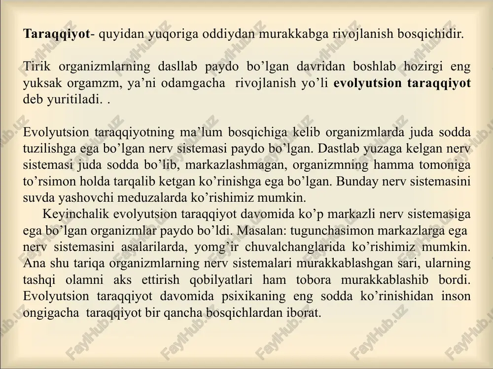 p. pavlovjoriy etgan (1932). uning taʼkidlashicha, hayvonlar koʻruv, eshituv va boshqa reseptorlarga taʼsir qiladigan taʼsirotlar tufayligina voqelikni sezib turadi. odamda bevosita taʼsirotlarni idrok etadigan birinchi signal sistemasi va nutqni idrok etadigan ikkinchi signal sistemasi bor; bu ikkala signal sistemasi sifat jihatidan turlicha bulsada, bir-biri bilan chambarchas bogʻlangan, bir butun holda (oliy nerv faoliyati qonuniyatlari asosida) ishlaydi. 3 ikkinchi signal sistemasi — faqat odam uchun xos boʻlgan, soʻzlar vositasida yuzaga chikadigan bosh miya yarim sharlari poʻstlogʻining faoliyati. i.s.s. eshitiladigan, soʻzlanadigan yoki koʻzga koʻrinadigan soʻzlar (nutq) vositasida amalga oshadi. bu tushunchani 1932-yil da i. p. pavlov odam bilan hayvon bosh miyasi faoliyati oʻrtasidagi farqni ifodalash maqsadida taklif etgan. i.s.s. birinchi signal sistemasi asosida yuzaga chiqadi. chunki soʻzlar birinchi signal sistemasi signallari umumlashmasi, "signallar signali" hisoblanadi. bunday umumlashuv shartli reflekslar xrsil qilish bilan boglik. narsa va hodisalarning umumlashgan tasviri, yaʼni soʻzlar tufayli inson butun borliq toʻgʻrisida mavhum fikrlash va uni ilmiy taxlil qilish …
