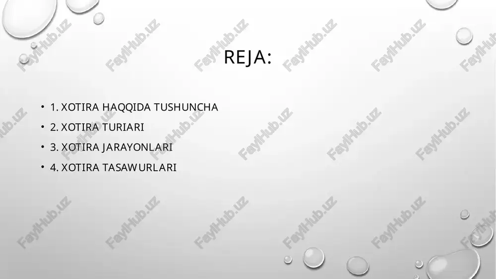 nutish singari jarayonlami amalga oshiruvchi faoliyatining xususiyatlariga bog’liqligi olinadi. a.v.petrovskiy xotirani quyidagi klasifikatsiyaga ajratgan: > faoliyatda ko'proq sezilib turadigan psixik faollikning xususiyatiga qarab: harakat, emosional, obrazli va so’z mantiq xotira. > faoliyatning maqsadlariga k o’ra: ixtiyorsiz va ixtiyoriy xotira. > materialni qancha vaqt esda olib qolish va esda saqlash muddatiga k o ’ra: qisqa muddatli, uzoq muddatli va operativ xotira. harakat xotirasi - inson faoliyatining har bir turida ruhiy faollikning u yoki bu ko’rinishlarini ustunlik qilishida kuzatiladi. turli harakatlar va ularning bajarilishi tartibi, teziigi, sur'ati, izchilligi va boshqalami esda qoldirish, mustahamlash, esga tushirishdan iborat xotira turi harakat xotirasi deb ataladi. figurali uchish, langar bilan sakrash, gimnastika. chopish, xatti-harakatiar, badiiy gimnastika bilan shug’ullanish harakat xotirasini taqozo etadi. jismoniy chaqqonlik, mehnat mahorati, ’’oltin qo’llar”, ziyrak ko’zlar, egiluvchaniik va kuzatuvchaniikka ega bo’lish yuksak, barqaror harakat xotirasi mavjudligining alcmati bo’lib hisoblanadi. his-tuyg’u yoki hissiyot xotirasi. bu xotira his-tuyg'ular, ruhiy kechinmaiar, hissiyotlar, ehtiyoj larimiz va …