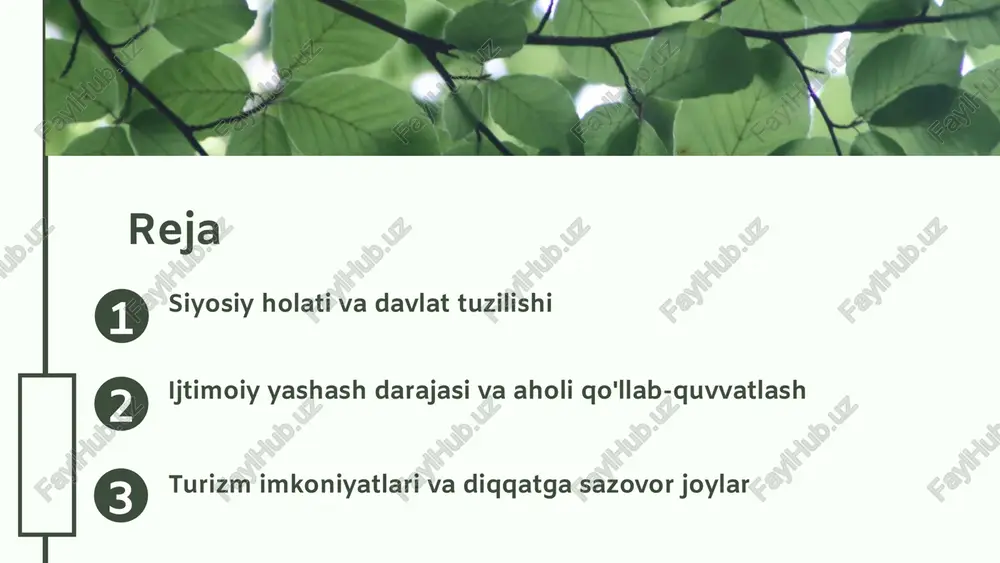 turlar yordamida kam ta'minlangan oilalar, yoshlar, ayollar va qariyalar uchun moliyaviy va ijtimoiy yordamlar taqdim etiladi. ijtimoiy himoya va yordam turlari orasida nafaqalar, alimentlar, sog'liqni saqlash va ta'lim uchun subsidiya va stipendiyalar mavjud. bu yordamlar orqali aholining ijtimoiy barqarorligini ta'minlashga erishiladi. davlat va nodavlat tashkilotlarining roli muhim: davlat yordamni boshqaradi va moliyalashtiradi, nodavlat tashkilotlar esa yordamni amalga oshirishda amaliy qo'llab-quvvatlaydi. mahalliy hamjamiyatlar va xususiy sektor ham muhim o'rin tutadi. photo by zhang qc on unsplash 04.26.24 1 2 3 04.26.24 chadning turizm imkoniyatlari chadning turizm sohasida o'sishining asosiy omili uning boy tabiiy va madaniy resurslaridir. savannalar, milliy parklar va tarixiy joylar sayohat uchun jozibador manbalar hisoblanadi. bu resurslar mahalliy hamda xalqaro turizmni rivojlantirishda muhim rol o'ynaydi. zakouma milliy parki, tibesti tog'lari va aouzou ko'li chaddagi asosiy turistik resurslar bo'lib, ular sayyohlar uchun katta qiziqish uyg'otadi. bu joylar tabiiy go'zalliklari va biologik xilma-xilligi bilan ajralib turadi, turizmni diversifikatsiya qilish imkoniyatlarini oshiradi. …