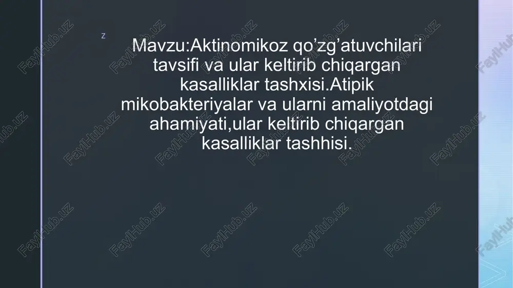 a ko'ra ulardan farq qiladi. kasallik manbai qo'y-echki va qoramollar, yovvoyi hayvonlar, it, cho'chqa, ot, quyon, shuningdek, tuproq, o'simliklar, havo, xatto kasallangan bug'doy boshoqlari va boshqalar hisoblanadi. me'da-ichak tizimidagi aktinomitsetlarning endogen yo'l bilan turli a'zolarga kirishi natijasida aktinomikoz kelib chiqadi. a.israilii ko'pincha sog'lom odamning og'iz bo'shlig'ida bo'ladi va organizmning reaktivligi pasayganda endogen infektsiyani keltirib chiqaradi. aktinomikoz ekzogen yo'l bilan ham paydo bo'ladi. masalan: odam donli o'simliklar boshog'ini yoki dastasini chaynashi natijasida, undagi aktinomitsetlar kasallikka sabab bo'ladi. aktinomitsetlar tashqi muhitdan organizmga tushsa, ekzogen infektsiya rivojlanadi. z kasallikning paydo bo'lishida tish kariesi, “toshlar”, milk kasalligi, ko'richak va boshqalarning ta'siri bor. bulardan tashqari, teri shilliq qavatlaridagi jarohatlar, operatsiya, suyaklarning sinishi kabi holatlar ham aktinomikozning rivojlanishida katta rol o'ynaydi. organizmga kirgan aktinomitsetlar, shu joyidan teri ostidagi biriktiruvchi to'qimalar, muskullar orasidagi bo'shliqlar hamda qon va limfa orqali tarqaladi. natijada yallig'lanish rivojlanadi, flegmonaga o'xshash katta – qattiq shish paydo bo'ladi, infiltrat yuzaga keladi, bu shish nekrozlanib …