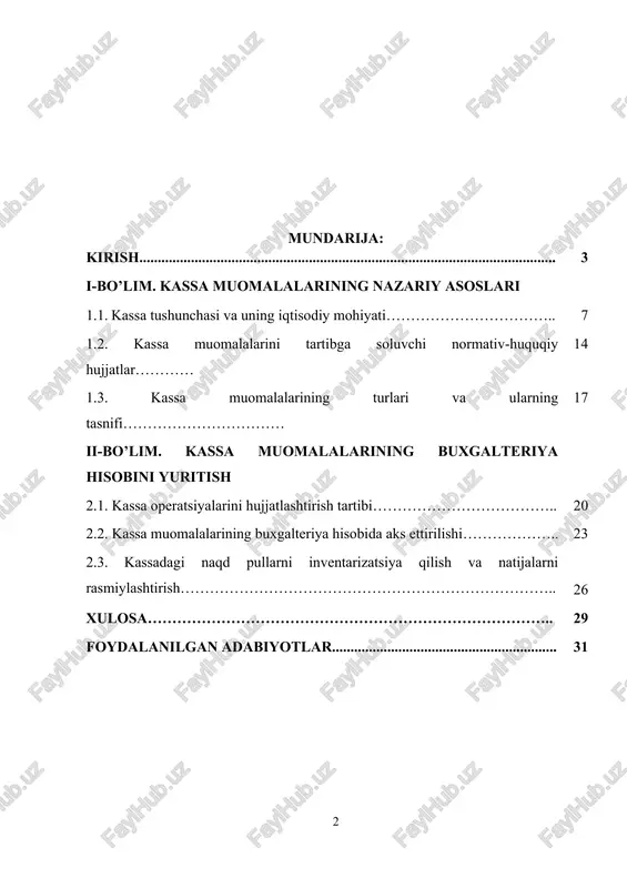 yaviy faoliyatining shaffofligini oshirish, korrupsiyaga qarshi kurashish va davlat moliyaviy nazoratining samaradorligini ta’minlashga xizmat qilmoqda. misol uchun, 2023-yil 28-noyabrda qabul qilingan prezident farmoni №pf-200 «davlat organlari va tashkilotlarida korrupsiyaga qarshi kurashish tizimini yanada takomillashtirish va jamoatchilik nazoratini oshirish chora-tadbirlari to‘g‘risida» moliyaviy operatsiyalarning, shu jumladan kassa muomalalarining shaffofligi va hisobdorligini ta’minlashda muhim hujjat sifatida e’tirof etiladi. ushbu farmon doirasida kassa muomalari hisobi nazorat va monitoring tizimining ajralmas qismi sifatida ko‘rib chiqilmoqda, bu esa moliyaviy intizomni mustahkamlashda katta ahamiyatga ega. 2023-yilning 28-avgustida qabul qilingan №pf-151 sonli prezident farmoni «qurilish va uy-joy kommunal xo‘jaligi sohasida davlat boshqaruvini yanada takomillashtirish chora-tadbirlari to‘g‘risida» ham moliyaviy intizomni oshirish va kassa muomalari tartibini kuchaytirishga qaratilgan. bu farmon, ayniqsa, qurilish va kommunal sohalarda faoliyat yurituvchi tashkilotlarda naqd pul operatsiyalarining qonuniyligi va shaffofligini ta’minlash uchun asosiy hujjatlardan biri hisoblanadi. prezident farmonlari va qarorlari orqali moliyaviy hisobotlarning aniqligi va to‘liqligi nazorat qilinib, naqd pul muomalari ustidan jiddiy nazorat o‘rnatilmoqda. kassa …