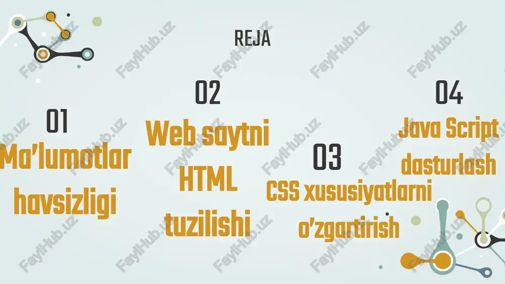 llarni qo’llash - css css ko'p vaqtni tejaydi. u bir vaqtning o'zida bir nechta veb-sahifalarning tartibini boshqarish uchun ishlatilishi mumkin. css-dan foydalanish css html hujjatlariga uchta usulda qo'shilishi mumkin: 1.o'rnatilgan-html elementlari ichidagi style atributidan foydalanish ichki holatda 2. bo'limidagi elementidan foydalanish 3.tashqi-tashqi css fayliga havola qilish uchun elementidan foydalanish css - ni qo'shishning eng keng tarqalgan usuli bu tashqi css fayllarida uslublarni saqlashdir. biroq, ushbu qo'llanmada biz ichki va ichki uslublardan foydalanamiz, chunki uni namoyish qilish osonroq va uni o'zingiz sinab ko'rishingiz osonroq bo'ladi. a blue heading a red paragraph. body {background-color: powderblue;} h1 {color: blue;} p {color: red;} this is a heading this is a paragraph. this is a heading this is a paragraph. css body { background-color: lightblue; } h1 { color: white; text-align: center; } p { font-family: verdana; font-size: 20px; } birinchi css misol bu paragraf. css qoidasi selektor va husisiyatlarni elon qilish blokidan iborat. 02 …