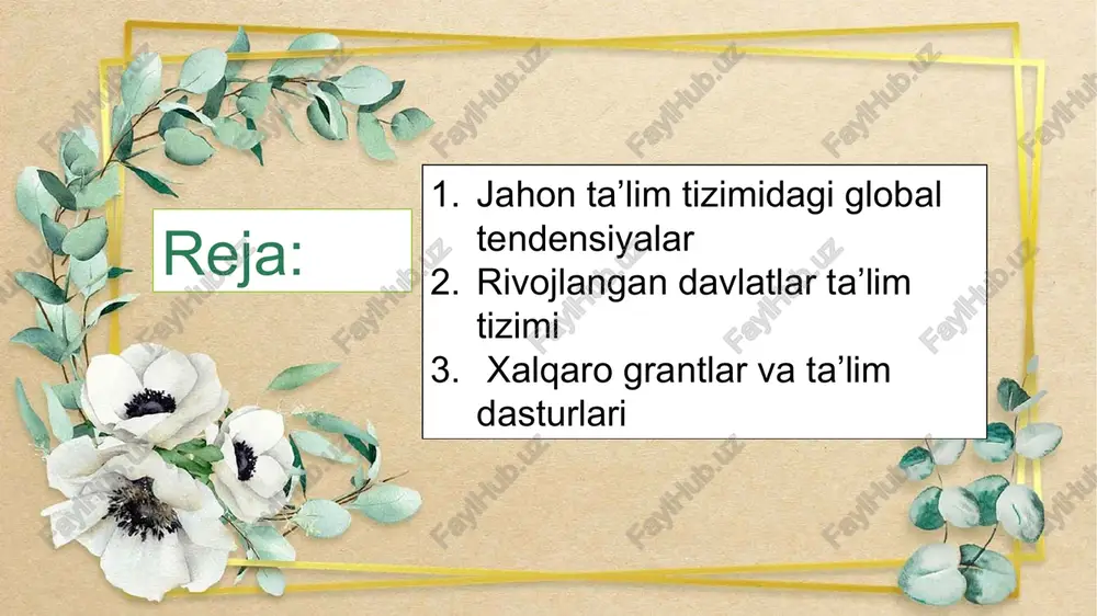 y ibratli jihatlarni vatanimiz ta’lim tizimlarida qo’llash yosh, mustaqil respublikada o’quv-tarbiya ishlarini isloh qilish jarayonini tezlashtiradi. rivojlangan davlatlardan biri yaponiya ta’limining shakllanishi 1867—1868 yillarda boshlangan. yaponiya o’z oldiga ikki vazifani: 1—boyish 2-g’arb texnologiyasini yaponiya ishlab chiqarishiga kiritish masalasini qo’yadi va bu ishni amalga oshirish uchun birinchi galda ta’lim tizimini tubdan o’zgartirish kerakligi aytiladi. 1872 yili «ta’lim haqida qonun» qabul qilindi. bunda yapon ta’limi g’arb ta’limi bilan uyg’unlashtiriladi. 1908 yil yaponiyada boshlang’ich ta’lim majburiy 6 yillikka aylantirildi. 1893 yili kasb yo’nalishidagi dastlabki kollej paydo bo’ldi. 1946 yili qabul qilingan konstitusiya fuqarolarning ta’lim sohasidagi huquq va burchlarini belgilab berdi. unda barcha bolalar bepul umumiy ta’lim olishlari shart ekanligi belgilab qo’yilgan. hozirgi zamon yapon ta’lim tizimlarining tarkibi quyidagicha: bog’chalar, boshlang’ich maktab, kichik o’rta maktab, yuqori o’rta maktab, oliy ta’lim tizimlariga kiruvchi o’quv yurtlari. bolalar yosh xususiyatlariga qarab 3, 2, 1 yillik ta’lim kurslariga jalb qilinadi. yaponiyada maktabgacha ta’lim muassasalarining 59,9% xususiy, 40,8% munisipal, …