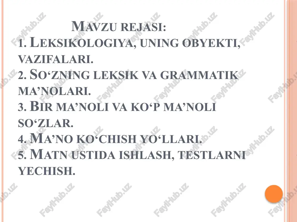 iq ma’noda qo‘llanuvchi so‘zlar ko‘p ma’noli so‘zlar yoki polisemiya deyiladi. masalan: o‘chirmoq – chiroqni o‘chirmoq, ovozni o‘chirmoq, yozuvni o‘chirmoq, yong‘inni o‘chirmoq kabi. ko‘p ma’noli so‘zlarda ma’no qanchalik ko‘p bo‘lsa ham, lekin u bir so‘z hisoblanadi. shuning uchun ham ko‘p ma’noli so‘zlarda ma’nolardan biri to‘g‘ri ma’no (yoki o‘z ma’no), qolganlari esa ko‘chma ma’no bo‘ladi. ko‘chma ma’nolar nutq tarkibida boshqa so‘zlar bilan bog‘langanda namoyon bo‘ladi, nutq jarayonidan ajratilganda esa to‘g‘ri ma’nosi asosiy ma’no bo‘lib qoladi. masalan: tosh so‘zi nutq qurshovidan ajratib olinsa, “qattiq jism” ma’nosini anglatadi. so‘zlarning nutq jarayoniga bog‘liq bo‘lmagan lug`aviy (atash) ma’nosi o‘z ma’no hisoblanadi. so‘zning nutqda boshqa so‘zlarga bog‘lanib hosil qiladigan yondosh ma’nosi ko‘chma ma’no hisoblanadi. odamning tishi (o‘z ma’noda ) – arraning tishi (ko‘chma ma’no) ma’no ko‘chish yo‘llari so‘zning ko‘chgan ma’nolari quyidagi qonuniyatlar asosida yuzaga keladi. 1. metafora (grekcha: ko‘chirish) – bunda qiyofasi, rangi, xususiyati, joylashish o‘rni yoki tashqi biror belgisi o‘zaro o‘xshash bo‘lgan ikki predmetdan birinig nomi …