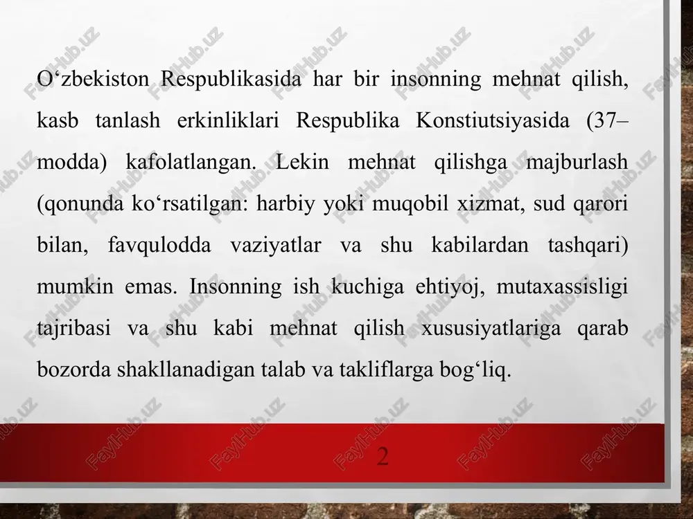 agi ma'lumotlarni olishdan iborat. bandlik va ishsizlik darajasi, o'rtacha ish haqi va boshqa shu kabi ko'rsatkichlar iqtisodiyotning holati va rivojlanishini xarakterlovchi muhim makroiqtisodiy ko'rsatkichlar hisoblanadi. mehnat bozori to'g'risidagi ma'lumotlar aholining turmush darajasini va iqtisodiyot tarmoqlarining raqobatbardoshligini tahlil qilishda keng qo'llaniladi. mehnat bozori statistikasining vazifalari: iqtisodiy faol aholi, bandlik, ishsizlik, tarmoqlar va kasblar bo'yicha bandlik strukturasi to'g'risidagi joriy ma'lumotlarni o'rganish; ishchi kuchining harakati to'g'risidagi ma'lumotlarni tadqiq qilish; ish vaqti fondlari to'g'risidagi ma'lumotlarni, ularning strukturasi hamda ish vaqtidan foydalanish ko'rsatkichlarini o'rganish; ish kuchiga sarflar, ularning strukturasi va dinamikasi to'g'risidagi ma'lumotlarni tadqiq qilish; mehnat nizolari to'g'risidagi ma'lumotlarni o'rganish va boshqalar. 2. mehnat resurlari tushunchasi va uning sonini aniqlash. mehnat resurslari balansi va uning statistik tahlili. mehnat resurslari – aholining bir qismini tashkil etib, iqtisodiyotda xaqiqatda band bo'lgan, hamda yoshi va sog'lig'ining holati bo'yicha mehnatga layoqatli bo'lib, u yoki bu sabablarga ko'ra band bo'lmagan shaxslardan iboratdir. boshqacha aytganda, mehnat resurslari – bu ishlash qobiliyati …
