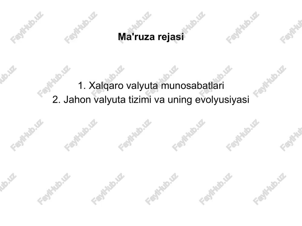 lari 5 ta valyutaga xalqaro valyuta fondi (xvf) tomonidan xalqaro rezerv valyuta (reserve currency) maqomi berilgan: aqsh dollari, yevro, yaponiya ieni, buyuk britaniya funt sterlingi, xitoy yuani. valyutalarning bir qancha turlari mavjud: erkin ishlatiladigan valyuta. 1978 yilgacha bu valyutalar erkin almashiniladigan valyutalar deb atalgan. 1978 yildan boshlab xvf uning nomini o’zgartirdi. agar mamlakatda to’lov balansining joriy operatsiyalar bo’limida valyutaviy cheklashlar bo’lmasa, bu mamlakatning puli erkin ishlatiladigan valyutalar deyiladi. xalqaro rezerv valyutalar. bu maqomni xalqaro valyuta fondi (xvf) beradi. yumshoq valyutalar. bu valyutalar tashqi konvertirlikka ega bo’lmaydigan, ya’ni bu valyutalar xalqaro valyuta bozorlarida erkin oldi-sotdi qilinmaydi. qattiq valyuta (hard currency) iqtisodiy va siyosiy jihatdan barqaror hisoblangan mamlakatlarning almashuv kursi barqaror bo‘lgan valyutalari. milliy valyuta tizimi - tarixan yuzaga kelgan bo‘lib, alohida olingan davlatning valyuta munosabatlarini qonun asosida tashkil qilish va boshqarish munosabatlarini o‘z ichiga oladi. milliy valyuta tizimining elementlari milliy valyuta, valyuta zaxiralari hajmi va tarkibi, valyuta pariteti va milliy valyuta …