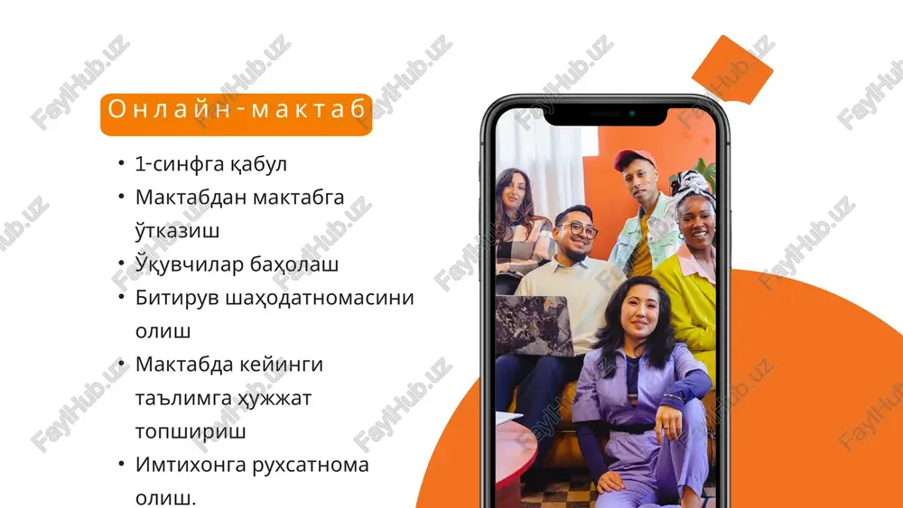 21 yilgacha maktab bitiruvchilari 9-sinf va 11-sinflarni bitishganda shahodatnoma, attestat qog'oz shaklda berilgan. 01 bitiruv komissiyasi tomonidan emaktab platformasidagi baholar e.shahodatnoma saytiga o'tkaziladi. 02 o'quvchi o'z telefonidan yoki kompyuteridan saytga kirib shahodatnoma yoki attestatini saytdan yuklab oladi. yaqin oradagi printerdan xohlangancha paytlari qog'oz shaklida chiqarib oladilar. 03 maktab direktori tomonidan elektron imzo orqali barcha ma'lumotlar tasdiqlanadi. 04 tasdiqlangan ma'lumotlar tayyor elektron blankada saytga vazirlik tomonidan joylanadi. oliy ta'limga kirish so'nggi qo'ng'iroqdan keyin imtixonlar bo'ladi. imtixonlar tugagach o'quvchilarni maktabga aloqador ishlari yakunlanadi. maktabdan keyingi ta'lim texnikumga kirish kasb-hunar maktablari, monomarkazda o'qib, sertifikat olib ishga joylashish. ishga joylashish hamma fandan o'qituvchimiz etarli hamma xonalarimiz issiq va yorug' marketing channel 3 explain how the following channels will help reach the campaign's target audience. maktabimizdagi muhit 01 02 03 place promotion price 343-qaror ijrosi 343-qaror ijrosi futbol maydoni ijarasi ota-onalar homiyligi maktab katta ho'jalik. u foydalaniladigan ob'ekt. ishlab chiqaruvchi emas. qo'shimcha mablag'imiz darsdan keyin …
