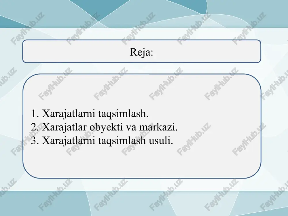 boshqaruv hisobini tashkil qilish va yuritish uchun, albatta, ana shu xo‘jalik yurituvchi subyektda ishlab chiqarilayotgan mahsulot birligining tannarxini “o‘zgaruvchan xarajatlar” usuli orqali hisoblash ham joriy qilinishi lozim bo‘ladi. shu bilan birgalikda, bozor va undagi iste’molchilarning manfaatlari nuqtai- nazaridan kelib chiqib me’yoriy miqdordagi mahsulotlar ishlab chiqarilayotgan xo‘jalik yurituvchi subyektlarda ishlab chiqarilayotgan mahsulot birligining tannarxini hisoblashda ana shu ikki usuldan tashqari “normativ xarajatlar” usulidan ham foydalaniladi. bu usulning afzalligi shundaki, xarid miqdori yoki sotish hajmi aniq bo‘lgan vaqtda oldindan qilinadigan barcha xarajatlar miqdorini, belgilangan xarajatlar normasidan foydalangan holda, imkonqadar aniq belgilash mumkin. xo‘jalik yurituvchi subyektda boshqaruv hisobi tizimini tashkil qilish va yuritish maqsadida xarajatlarni ikkita asosiy obyekti guruhigaqarab taqsimlash lozim: tarkibiy tuzilmalar va mahsulot bo‘yicha ushbu jarayonikki bosqichdaamalga oshiriladi: xarajatlar markazi bo‘yicha xarajatlarni yig‘ish; 2. yig‘ilgan xarajatlarni sexda qayta ishlanadigan aniq mahsulotga olib borish. tannarxni kalkulyatsiya qilishda xarajat turlari xususiyatlaridan kelib chiqib quridagi uchta usuldan biri tanlanishi mumkin. tannarxni barcha xarajatlar bo’yicha …