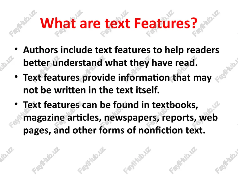 main idea of the text. titles help the reader by letting them know what they are about to read. titles focus the reader on a topic they can make connections between what they already know and the text. what do the titles of the articles in these magazines tell you? subheadings helpful ants although ants are frustrating when they get in homes, ants do help the environment. they help control the population of damaging pests such as termites. types of ants types of ants include fire ants, which cause a painful sting, and carpenter ants, which damage wood structures while nest building. other types of ants include honey, pharaoh, house, argentine, and the their ant. subheadings divide the text into sections. subheadings tell the main idea of each section of text. they are printed in large or bold type to make them stand out . subheadings help the reader to …