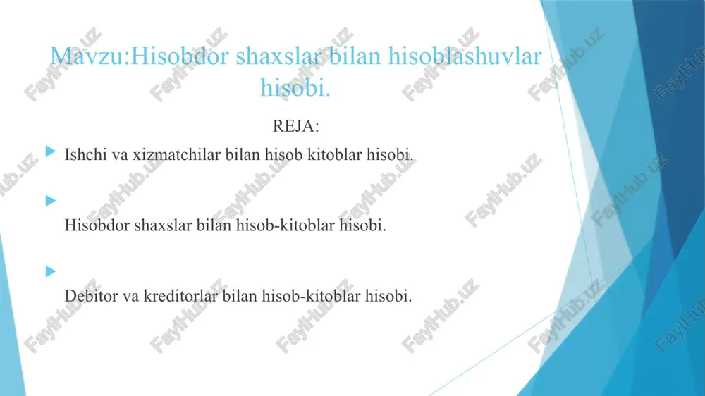 0 schyotlarining debetiga va 4220, 4230 va 4290 schyotlarining kreditiga yoziladi. hisobdor shaxslar kassaga topshirgan, foydalanilmagan avans summalariga 5010-milliy valyutadagi naqd pul mablag‘lari» va 5020-«chet el valyutasidagi pul mablag‘lari» debetlanadi va 4220, 4230 va 4290 schyotlari kreditlanadi. 4220, 4230, 4290 va 6970 schyotlar bo‘yicha muomalalarning sintetik va analitik hisobi 7-ask jurnal-orderda yuritiladi. ask jurnalorder uyg‘unlashgan, yahni sintetik va analitik hisob bir vaqtda yuritiladigan registr bulib, unda yozuvlar chiziqli-pozitsiyali usulda amalga oshiriladi. analitik hisobi har bir hisobdor shaxs bo‘yicha alohida yuritiladi. 7-ask jurnal-orderning jami kredit oborotlari boshqa hisob registrlaridagi aloqa qiluvchi schyotlar bo‘yicha taqqoslanib, hamda «qoplandi, fyodalanilmagan bo‘nak summalari ushlab qolindi» degan grafaning jamini «tasdiqlangan xarajat summasi» grafasining jamiga qo‘shish yo‘li bilan 4220«xizmat safariga berilgan bo‘naklar» schyoti kredit oborotining jami aniqlangandan so‘ng bosh daftarga yoziladi. hisobdor shaxslar bilan xizmat safari xarajatlariga berilgan summalar bo‘yicha hisob-kitoblar tartibi moliya vazirligi va adliya vazirligi tomonidan 2003 yil 29 avgustda 1268-son bilan ro‘yxatdan o‘tkazilgan qarori …
