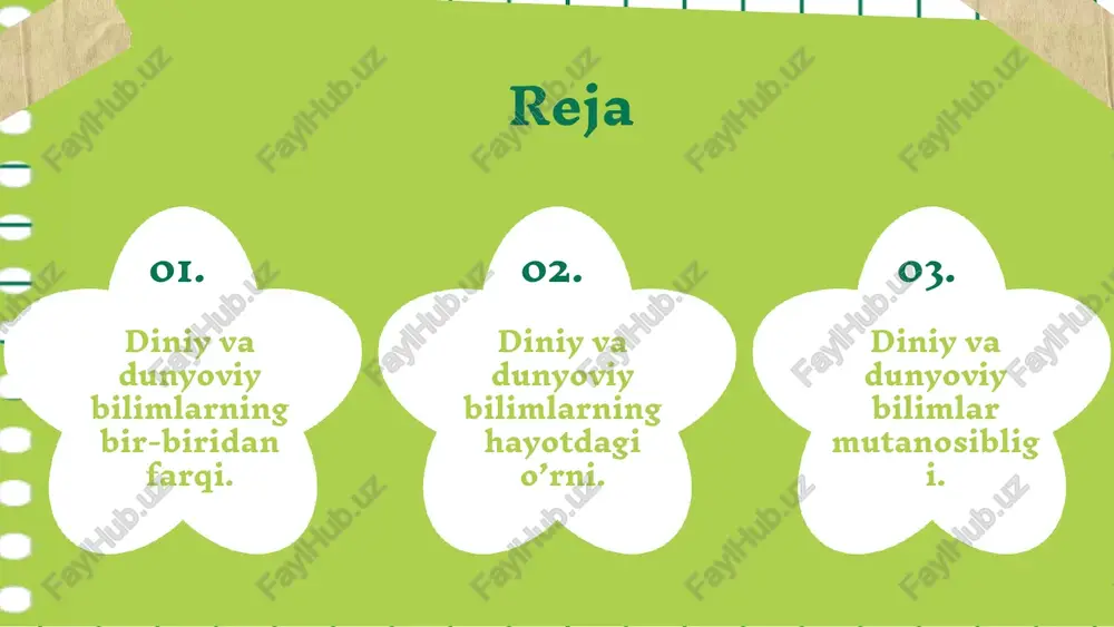 va muhimligi muvozanatda bo'lishidir. diniy bilimlarning hayotdagi o'rni diniy bilimlar inson ruhiyatiga ijobiy ta'sir ko'rsatadi, stressni kamaytiradi va ma'naviy barqarorlikni mustahkamlaydi. diniy bilimlar jamiyatda axloqiy me'yorlarni shakllantiradi, adolat, halollik va hamjihatlik kabi qadriyatlarni rivojlantiradi. diniy bilimlar orqali inson ma'naviy rivojlanadi, o'z-o'zini anglash va ichki tinchlikni topishga yordam beradi. photo by alex shuper on unsplash 1 2 3 dunyoviy bilimlarning hayotdagi o'rni dunyoviy bilimlar zamonaviy jamiyatda muhim rol o'ynaydi. ular texnologiya, iqtisodiyot va madaniyat rivojlanishida asosiy omil hisoblanadi. masalan, ilm-fan va texnologiyadagi yutuqlar kundalik hayotimizni o'zgartirmoqda. dunyoviy bilimlar orqali kasb-hunar tanlash imkoniyatlari kengayadi. ular ijtimoiy rivojlanish va iqtisodiy muvaffaqiyatga olib keladi. o'qish va amaliyotda dunyoviy bilimlarni qo'llash jamiyatning umumiy taraqqiyotiga xizmat qiladi. diniy va dunyoviy bilimlar o'rtasidagi muvozanat diniy va dunyoviy bilimlar o'rtasidagi o'zaro bog'liqlik muhim. diniy bilimlar ruhiy va axloqiy rivojlanishga ta'sir etsa, dunyoviy bilimlar kundalik hayot va texnologiyani rivojlantiradi. ular bir-birini to'ldiradi. muvozanatni saqlash uchun diniy qadriyatlar va dunyoviy …
