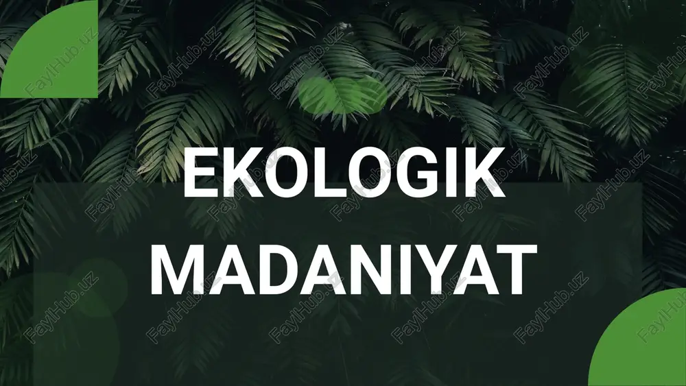 rosti boyliklarining ishlatish ya’ni yoqish ham tabiat uchun juda zarur. bundan tashqari, ekologik madaniyat qayta ishlash, chiqindilarni kamaytirish va qayta tiklanadigan resurslardan foydalanish kabi amaliyotlarni rag'batlantiradi. biologik xilma-xillikni muhofaza qilish bu tamoyil biologik xilma-xillikni muhofaza qilish va saqlash muhimligini ta'kidlaydi. u tabiat barcha biologik qismlarining oʻzaro bogʻliqligi va bir-birini taqozo etishini tan oladi. koʻpincha mazkur tushunchaning uch darajasi farqlanadi: turlarning biologik rang-barangligi – barcha oʻsimliklar va hayvonlarning, shu jumladan, turli bakteriyalar va mikroorganizmlarning rang-barangligi; genetik rang-baranglik – turlardagi genetik materialning rangbarangligi va ularning oʻrtasidagi bioxilma-xillik; ekologik tizimlarning rang-barangligi – ekologik tizimlarning boyligi (masalan, togʻ oʻrmonlari, choʻllar yoki savannalar, sahrolar va dengizlar va h.k.). bu uch daraja jamuljam holda bioxilma-xillikni tashkil etadi. shu sababli, mazkur darajalarning har birini asrash umuman bioxilma-xillikni asrash uchun muhimdir. qayta tiklanadigan energiya va toza texnologiyalar qayta tiklanadigan energiya va toza texnologiyalar sayyoramizning barqaror kelajagini qurishda hal qiluvchi rol o'ynaydi. dunyo aholisi o'sishda davom etar ekan va …