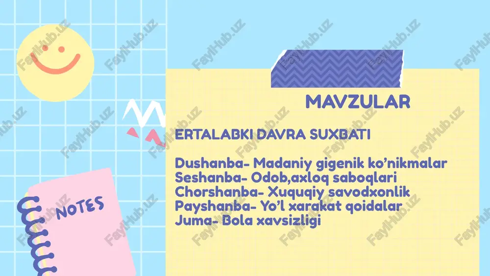 zni boshqalarga bermoqchi bo'lsangiz, avvalo ular bilan bo'lishishga ruxsat berishingiz kerak. agar kimdir sizning o'yinchoqingizni olishga urinsa, siz o'zingizni qanday his qilasiz? to'g'ri, siz o'zingizni yaxshi his qilmasligingiz mumkin. demak, har bir insonning nimalarga ega bo'lishi, nima qilishga haqliligi bor. bizning huquqlarimizdan biri bu - yaxshi va xavfsiz muhitda yashash. sizni himoya qilish uchun katta odamlar, masalan, ota-onangiz, tarbiyachilar, o'qituvchilar va politsiya ishlaydi. agar siz yo'lda yurayotganda, svetoforda qizil chiroq yoqsa, siz to'xtashingiz kerak, chunki bu xavfsiz bo'lishi uchun kerak. demak, bu ham huquq - o'zingizni xavfsiz his qilish huquqi. bundan tashqari, har bir bola o'z fikrini aytishga, nima xohlashini bildirishga haqlidir. agar sizga biron bir narsa yoqmasa, siz bunga qarshi chiqishingiz mumkin. lekin, boshqalar bilan gaplashganda, hurmat bilan so'zlashishni unutmasligimiz kerak. har bir insonning fikri va his-tuyg'ulari qadrli. endi savol beraman: agar biron bir narsa sizni xafa qilsa, nima qilish kerak? ajoyib! biz kattalarga yoki bizni himoya qiladigan odamlarga …