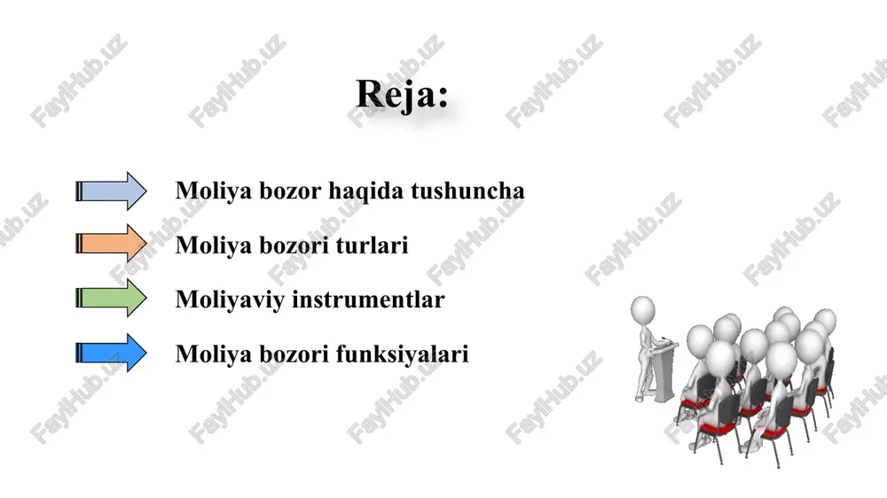 cherslar bozori ipoteka bozori qimmatli qog’ozlar bozori valyuta bozori sug’urta bozori kapital bozori qarz yoki obligatsiya bozori moliyaviy instrumentlar moliyaviy instrument- qarz majburiyati yoki ulush munosabatini yuzaga keltiruvchi moliyaviy aktivdir. moliyaviy instrumentlar bozor ishtirokchilari o’rtasidagi bitim natijasida shakllanadi. bunda bitimning bir ishtirokchisi moliyaviy aktivni qo’lga kiritgan ikkinchi tomonda moliyaviy majburiyatlar bo’yicha to’lovni talab qilish huquqini beradi, tashkilot yoki fuqorolarga tegishli mulkiy huquqni o’zida jamlaydi. moliyaviy instrumentlar pul instrumentlari moliyaviy derivativlar xorijiy valyuta ayriboshlash instrumentlari forward futures swop options qimmatli qog’ozlar depozit kredit spot to'g'ridan-to'g'ri forvardlar valyuta svopi forward futures swop options moliyaviy derivativlar moliyaviy vositalar aktivlari sinflari yuqorida sanab o'tilgan moliyaviy instrumentlar turlaridan tashqari, moliyaviy instrumentlarni ikkita aktiv sinfiga ajratish mumkin. 1. qarzga asoslangan moliyaviy instrumentlar qarzga asoslangan moliyaviy instrumentlar sub'ekt korxonaning kapital miqdorini oshirish uchun foydalanishi mumkin bo'lgan mexanizmlar sifatida tasniflanadi. masalan, obligatsiyalar, qarzlar, ipoteka kreditlari, kredit kartalari. ular biznes muhitining muhim qismidir, chunki ular korporatsiyalarga kapital o'sishi orqali …