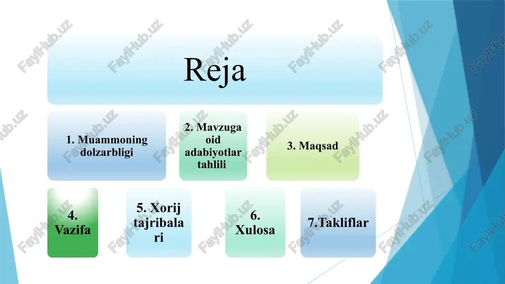 yaratish. bu ularga kasbdoshlar va o‘quvchilar bilan bo‘lgan munosabatlarni mustahkamlash, ijtimoiy mas’uliyat va maqsad tuyg‘usini rivojlantirishga yordam beradi. o‘z ustida ishlashi va shaxsiy rivojlanishi uchun imkoniyatlar taqdim etish. faoliyatini kuzatib, kichik yutuqlarini ham jamoa oldida rag’batlantirish. har bir pedagog o‘ziga xos, shuning uchun tavsiyalarni rejalashtirishda ularning shaxsiy qiziqishlari, ehtiyojlarini hisobga olish muhimdir. muvozanatni saqlagan holda demotivatsion vaziyatdan chiqarishga, kasbiy rivojlanishiga imkon berishga e’tibor qaratish kerak . ular bilan mazmunli suhbatlar o‘tkazish, qiziqishlari, orzulari va tajribalari haqida so‘rash. faol tinglash, ularning fikrlari va his-tuyg‘ulariga samimiy qiziqish bildirish, zarur holatlarda kerakli maslahatlar berish. demotivatsiyaga ega bo‘lgan pedagogni qaror qabul qilish jarayonlariga, masalan, tadbirlarni rejalashtirish yoki turli ko‘rik- tanlovlarga hakam bo‘lishga jalb qilish. bu ularda o‘z qadr-qimmatini oshiradi va mas’uliyat hissini uyg‘otadi. muammo yuzasidan xorijiy tajribalarni o‘rganilganligi 5 angliya maktablarida xodimlar bilan ishlashda demotivatsiyani oldini olish uchun bir nechta ilg‘or usullar amalga oshiriladi. ta’lim tizimida xodimlarni hurmat qilish, qadrlash muhim o‘rin tutadi. rahbarlar …