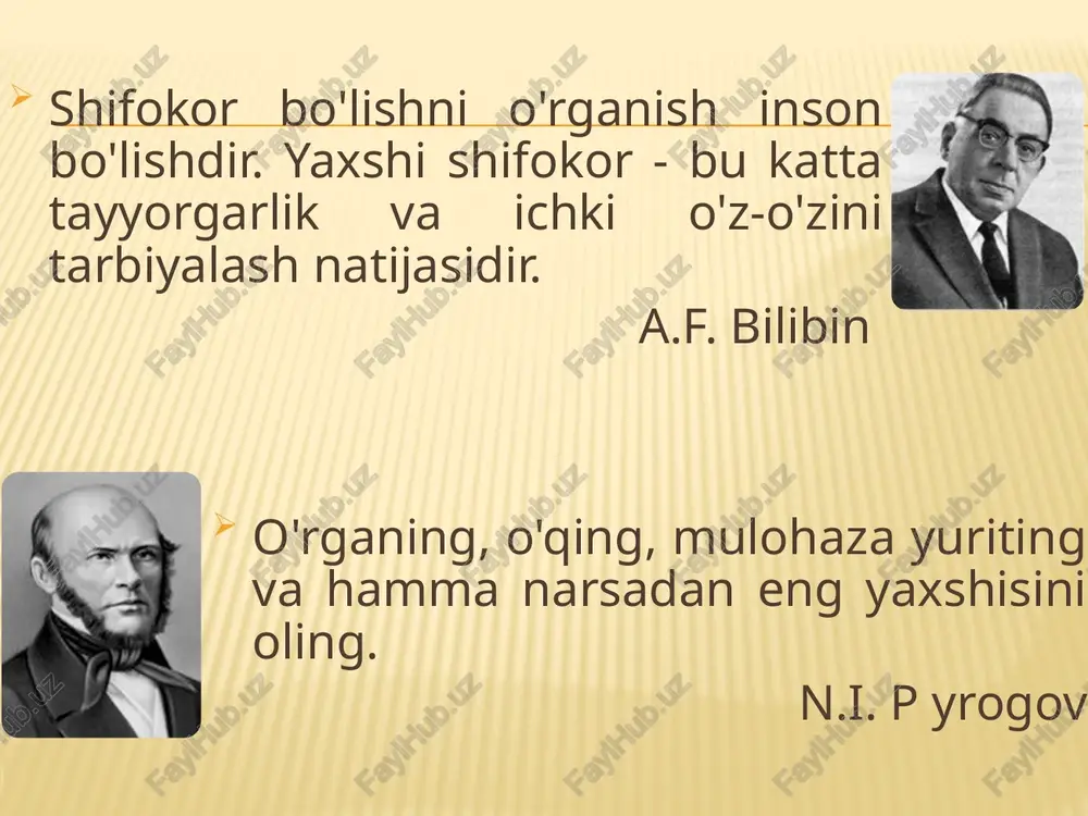 rilarning chaqishi nefrotik sindromning klinik belgilari shish (ko'z qovog'i, yuz, bel mintaqasi, astsit, gidrotorus a ks, gidroperikard ) - anasarka bemorlarning shikoyatlari o'ziga xos emas - umumiy zaiflik, tashnalik, quruq og'iz, bosh og'rig'i, bel sohasidagi og'irlik, mushaklarning og'rig'i, konvulsiyalar. teri - rangpar, quruq, epidermisning po'stlog'i, tirnoqlarning xiralashishi, mo'rt sochlar gipoproteinemik kardiyomiyopatiya - bo'g'iq ohanglar, sistolik shovqin, taxikardiya. gepatomegali nefrotik sindromda massiv proteinuriya, kuniga 3,5 yoki undan ko'p.m.b.20,0-50,0 g, 1026-1030 ), siydikning ishqoriy reaktsiyasi silindruriya - gialin, donador, mumsimon mikrogematuriya, fermenturiya (kislota fosfataza, b-glyukuronidaza o'nlab va yuzlab marta) ba'zida leykotsituriya bakterial emas buyrak funktsiyasi normal bo'lib qoladi, keyin esa kamayadi. gfr normal yoki yuqori. qonda kreatinin darajasi normal, karbamid ko'tarilishi mumkin. gematologik o'zgarishlar coe ↑↑↑ (70-85 mm/soat) gipoxrom anemiya (±), ↓ fe, ↓ zn, ↓ co , temirning so'rilishining buzilishi va siydikda transferrin yo'qolishi eozinofiliya (sle bilan) nefrotik sindromning laboratoriya belgilari gipoalbuminemiya (albumin miqdori < 35 g/l) gipoproteinemiya (umumiy oqsil miqdori …