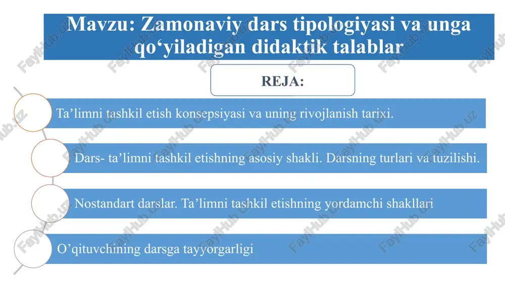 i sanaladi. u g'arbiy rossiya (hozirgi belorussiya va ukrainaning g'arbiy qismlari) birodarlik maktablarida ilk bor qo'llanilgan va u sinf-dars shaklining asosi bo'lib qolgan. bu tizimlar xvii asrda yan amos komenskiy tomonidan «buyuk didaktika» asarida nazariy jhatdan asoslab berildi va ommalashtirildi. olim pedagogikaga o'quv yili, o'quv kuni, dars, mashg'ulotlar orasidagi tanaffus, o'quv ta'tillari kabi tushunchalarni kiritdi. sinf-dars tizimi garchi 350 yil avval asoslangan bo‘lsada, bugungi kunda ham keng ko‘lamda qo‘llanilib kelinmoqda. afzalliklari kamchiliklari yaxlit o‘quv-tarbiyaviy jarayonning tartibli ketishini ta’minlovchi aniq tashkiliy tizim; jarayonlarning oddiy boshqarilishi: muammoning jamoa bo‘lib muhokama qilinishi, masalaning echimini birgalikda izlash jarayonida bolalar o‘rtasida o‘zaro munosabatlarning shakllanish imkoniyati; o‘qituvchining o‘quvchilar va ularning tarbiyasiga doimiy emotsional ta’sir ko‘rsatishi; ta’limning emotsionalligi (zero, o‘qituvchi bir vaqtning o‘zida o‘quvchi-larning katta guruhi bilan ish olib boradi), o‘quv faoliyatiga musobaqalashish elementlarini kiritish uchun sharoitning yarati-lishi; bilimsizlikdan bilimlarni o‘zlashtirish sari harakatlarning muntazamligi va ketma-ketligi. tizimning asosan bilimlarni o‘rtacha darajada o‘zlashtiruvchi o‘quvchilar uchun mo‘ljallanganligi; bo‘sh o‘zlashtiruvchi …