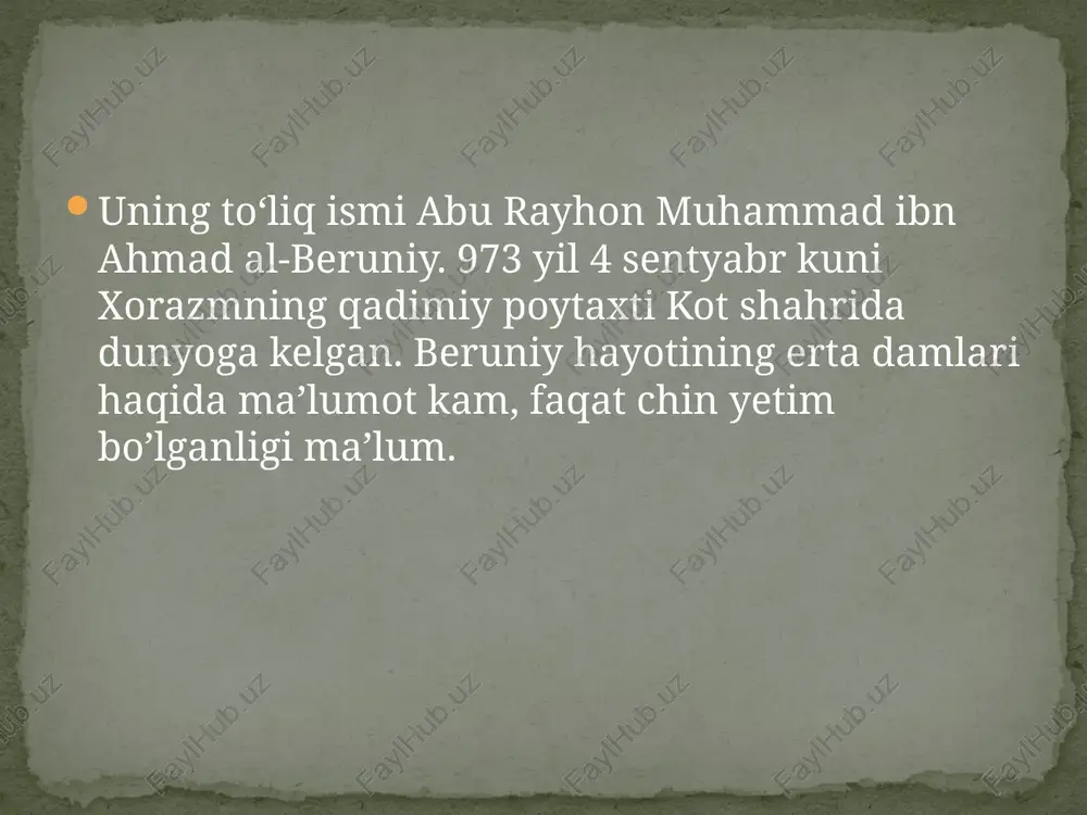 noyob durdonalaridan hisoblanadi. abu rayxon beruniy 1048-yili gʻaznada vafot etadi. e’tiboringiz uchun raxmat /docprops/thumbnail.jpeg