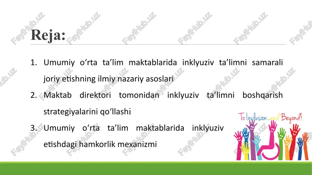 hdir. deferensial & inklyuziv ta’lim deferensial ta’lim –? differensial (lotincha: differentia - farq, tafovut) — funksiya orttirmasining argument orttirmasiga nisbatan bosh chiziqli qismi. differensial tushunchasini fanga gottfried leibniz kiritgan. differensial xossalari matematik analizning yirik boʻlimlaridan biri boʻlgan differensial hisobda oʻrganiladi. u geometriya, mexanika, fizika masalalarini yechishda asosiy vositalardan biri hisoblanadi. differensial tushunchasi variatsion hisob, differensial geometriya vafunksional analizni umumlashtiriladi. inklyuziv ta’lim - ? anomaliyalarning kelib chiqish sabablari irsiy - tug‘ma - hayotdan ortirilgan - anomaliyalarning turlari ko‘rishida eshitishida aqliy rivojlanishida nutqida ruhiy rivojlanishida harakat-tayanch aparatida murakkab nuqson autizm anomal bolalarning psixofiziologik rivojlanishidagi xususiyatlari l.s.vgotskiy anomal bolalar rivojlanishidagi xususiyatlarni tadqiq etish natijalariga asoslanib, nuqsonning murakkab tuzilishi haqidagi ta’limotni ishlab chiqqan. anomal bolalarning psixofiziologik rivojlanishidagi xususiyatlari u “defektologiyaning asosiy muammolari” kitobida anomal bolalar bilan rivojlantiruvchi ta’limni olib borish kerakligini, korreksiya, konpensatsiya usullari va bularni amalda qo‘llash yo‘llarini ko‘rsatib bergan. anomal bolalarning psixofiziologik rivojlanishidagi xususiyatlari l.s.vgotskiy anomal bolaning nafaqat salbiy balki ijobiy tomonlarini …