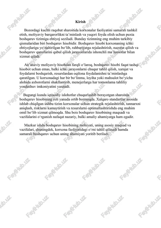 yigirmanchi asrning boshlarida ishlab chiqarish xarajatlari to’g’risida mustaqil ma’lumot tizimini shakllantirish zarurligi va uning paydo bo’lishi kerakligi haqidagi birinchi so’zlar g. emersonning "mehnat unumdorligi operatsion ish va ish haqining asosi" kitobida. ushbu ishda birinchi marta buxgalteriya ishining mustaqil yo’nalishi sifatida ishlab chiqarish xarajatlari hisobini alohida ajratishga harakat qilindi. buxgalteriya hisobining mustaqil yo’nalishi sifatida boshqaruv hisobini yaratishga hissa qo’shgan yana bir muhim holat qo’shma shtatlarda ishlab chiqarish buxgalterlari milliy assotsiatsiyasining tashkil etilishi bo’lib, u 1919 yil oktyabr oyida zavod buxgalteriyasi sohasidagi arbob j. li nikolsonning tashabbusi bilan paydo bo’ldi. ushbu uyushma aqsh buxgalterlarini rivojlantirish va qayta tayyorlashda katta rol o’ynadi. boshqaruv hisobini tashkil etish va rivojlantirish yo’lidagi amaliy qadam buxgalteriya (boshqaruv) hisobini korxonaning umumiy buxgalteriya xizmatidan ajratish edi. ikki mustaqil moliya va buxgalteriya bo’limining tashkil etilishi, avvalambor, ishlab chiqarishning kengayishi, uning kontsentratsiyasining o’sishi, kapitalning markazlashtirilishi, yirik kompaniyalarning shakllanishi bilan, shuningdek ularning tijorat sirlarini saqlab qolish zarurati bilan bog’liq edi. ushbu holat …