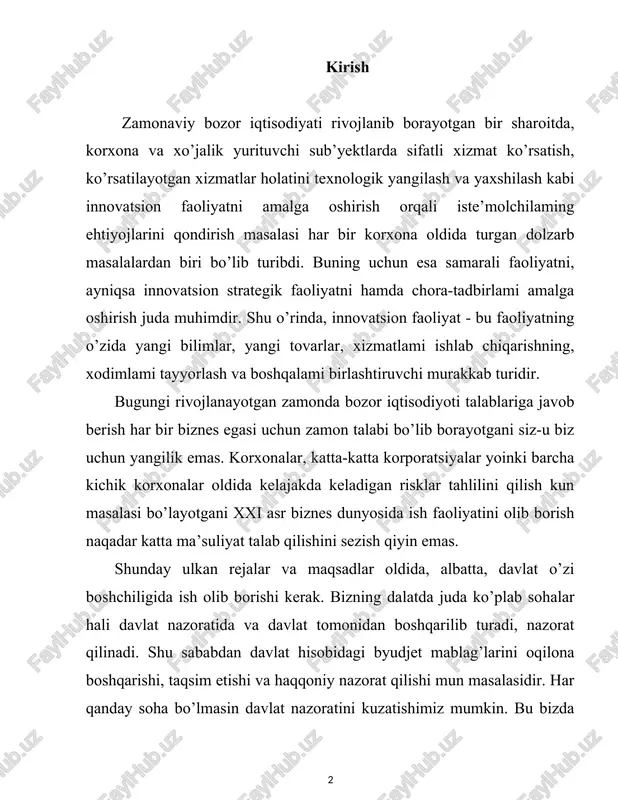 ishi va haqqoniy nazorat qilishi mun masalasidir. har qanday soha bo’lmasin davlat nazoratini kuzatishimiz mumkin. bu bizda davlatga bo’lgan ehtiyojni talab etadi. davlat byudjetini yuqorida aytilgan ishlar yo’lida taqsimlash va nazorat qilish har bir hokimlik qarshisida tashkil qilingan moliya bo’limlarida amalga oshiriladi. moliya bo’limlari shu hududda mavjud bo’lgan moliyaviy resurslari kam bo’lgan davlat va nodavlat tashkilotlariga yo’naltiradi. ushbu tizimli boshqaruv orqali byudjet mablag’lari o’z joyiga yetib boradi. rivojlanayotgan davlatimiz uchun byudjet mablag’ridan foydalanib, kichik, o’rta va yirik bizneslami rivojlantirishga yo’naltirish va ular orqali jahon bozori o’z mahsuloti bilan chiqish naqadar muhim ekanligini barcha biladi. shuning uchun mamlakatimizda byudjet mablag’rini yig’ish, ya’ni byudjet xazinasini to’dirishda holislik bilan jiddu-jahd qilish biz fuqarolaming burchimizdir. eslab o’tish joizki, juda ko’p bo’lmasa ham ba’zan davlat byudjetini talon-tarosh qilish hollari ham yo’q emas. bunday hollar bizning yurt uchun sharmandali hol. yoshlarimizni vatanparvarlik ruhida yoshligidan to’g’ri tarbiyalasak va, albatta, biz o’zimizni ularga mos tutadigan bo’lsak, o’ylaymanki, bunday …