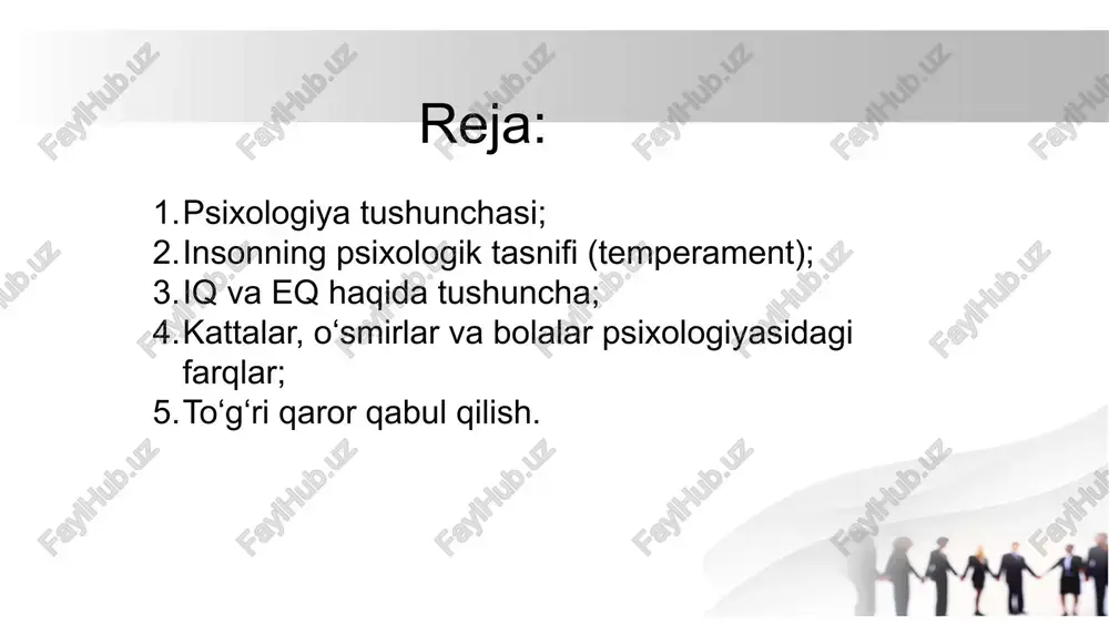 ash" va kayfiyatning keskin o'zgarishlariga moyil, ildam harakatlar qiladigan kishi xolerik deb ataladi xolerik ta'sirchan, chuqur kechinmali, gap ko'tara olmaydigan, ammo atrofdagi voqealarga unchalik e'tibor bermaydigan, o'zini to'xtata oladigan harakat qiladigan va sekin ovoz chiqaradigan kishilar melanxoliklar deb ataladi melanxolik yuragi keng, barqaror intilishlarga va kayfiyatlarga, doimiy va chuqur his-tuyg'ularga, harakatlari va nutqi bir xil maromda bo'lgan, ruhiy holati tashqi tomondan ifoda etilmaydigan kishi flegmatik deb ataladi. flegmatik ekstrovertlik - kishining psixikasining tashqariga yo'nalganligi, tashqi olam bilan faol munosabatda bo'lishi, faoliyatining ayni chog'dagi taassurotlarga bog'liqligi; ekstrovertlik va introvertlik harakatlarning egiluvchanligi (moslashuvchanligi) va unga qarama-qarshi xususiyat rigidligi (qotib qolganligi) ekstrovertlik va introvertlik tushunchasi bilan izohlanadi. introvertlik - faoliyatning ichki obrazlarga, o'tmish va kelajak bilan bog'liq fikrlarga bog'liqligi. introvertlik ambivert - bu introvert (uyatchan va ehtiyotkor) va ekstrovert (kirishimli) o'rtasida joylashgan shaxsiyat turiga ega bo'lgan kishi. ambivertlik iq (intelligence quotient) - aqllilik koeffitsientini anglatadi. iq testlari intellektual qobiliyat va potentsialni o'lchash uchun …