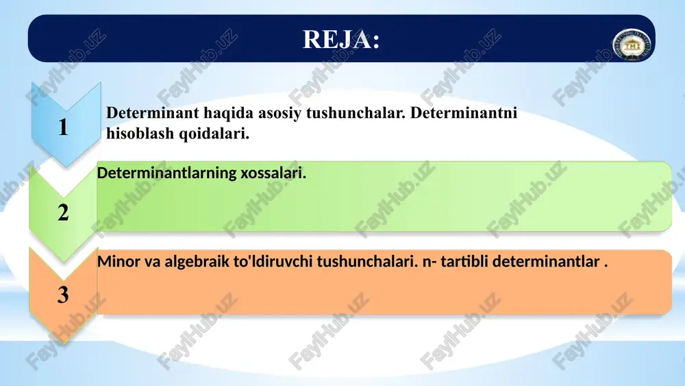 amaliy matematika ma’ruza. kvadrat matritsaning diterminanti.. - Page 2