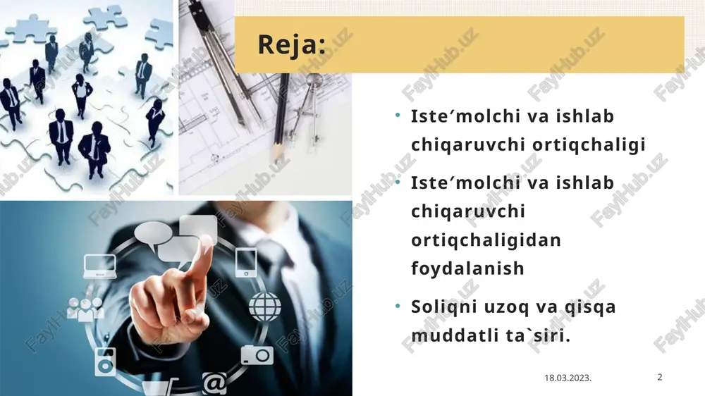 lchi va ishlab chiqaruvchi ortiqchaligidan foydalanish 2-reja. iste′molchi va ishlab chiqaruvchi ortiqchaligi yordamida davlatning iqtisodiy siyosatini baholash mumkin. 7 7 tovarga davlat tomonidan maksimal narx pmax o`rnatildi deylik, ya′ni pmaxpe ( pe muozanat narx) narx davlat tomonidan nazorat qilinganda iste′molchi va ishlab chiqaruvchi ortiqchaligining grafikdagi tasviri 8 8 ishlab chiqarishni cheklash (ishlab chiqarish kvotasi). zagolovok prezentatsii 20gg 9 9 soderjimoe podzagolovok dobavte tekst, izobrajeniya, risunki i video. dobavte perexodi, animatsiyu i dvijenie. soxranyayte prezentatsii v onedrive i poluchayte k nim dostup s kompyutera, plansheta ili telefona. podzagolovok otkroyte oblast "idei dlya oformleniya" dlya bistrogo izmeneniya slaydov. kogda poyavlyayutsya idei dlya oformleniya, mi pokazivaem ix vam pryamo zdes. zagolovok prezentatsii 20gg 10 10 dopolnitelnoe soderjimoe podzagolovok dobavte tekst, izobrajeniya, risunki i video. dobavte perexodi, animatsiyu i dvijenie. soxranyayte prezentatsii v onedrive i poluchayte k nim dostup s kompyutera, plansheta ili telefona. podzagolovok otkroyte oblast "idei dlya oformleniya" dlya bistrogo izmeneniya slaydov. …