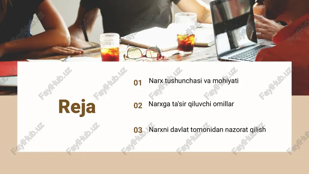 lan, yangi texnologiyalar ishlab chiqarish xarajatlarini kamaytirib, taklifni oshiradi va bu narxlarning pasayishiga olib keladi. narx o'zgarishining bu mexanizmlari iqtisodiy nazariya va amaliyotda keng o'rganiladi. bozor va iste'molchi xulqi bozor sharoitlari (iqtisodiy vaziyat, siyosiy barqarorlik, moliyaviy muhit) narxga bevosita ta'sir qiladi. iste'molchilarning xatti-harakatlari, masalan, modaga yoki brendga qiziqish, narxlarning shakllanishida muhim omil bo'lib xizmat qiladi. real hayotda yangi trendlar yoki reklama kampaniyalari narxni tez o'zgartirishi mumkin. raqobat va narx oʻrtasidagi bogʻliqlik raqobat darajasi narx belgilashda muhim ahamiyatga ega. monopoliyalashuvda bitta kompaniya narxni oʻzi belgilaydi. oligopoliyada bir nechta yirik kompaniyalar narxga taʼsir qiladi. erkin raqobatda esa narx bozordagi talab va taklifga bogʻliq. raqobat shakllarining narxga taʼsiri monopoliyada narx yuqori boʻladi, raqobatchilar yoʻq. oligopoliyada kompaniyalar bir-birining narxini kuzatib, oʻzgarish kiritadi. erkin raqobatda esa narxlar past va barqaror boʻladi, xaridorlar uchun tanlov koʻp. raqobat va narx belgilashdagi muhim tamoyillar kuchli raqobat narxlarning asosliligi va adolatini taʼminlaydi. bu xaridorlar uchun foydali, iqtisodiy o‘sish va …
