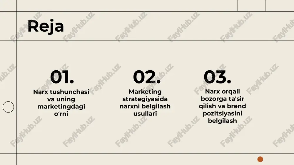 id qilishga undaydi, yuqori narx esa sifat yoki eksklyuzivlik belgisi sifatida qabul qilinishi mumkin. narx o‘zgarishi xarid qaroriga bevosita ta’sir qiladi. narxning iste'molchi qarorlariga ta'siri narx iste’molchi tanlovida muhim rol o‘ynaydi: arzon mahsulotlar ko‘proq sotiladi, yuqori narx esa ehtiyotkorlikka olib keladi. narx o‘zgarishi brend tanlovi, miqdor va tezlikka ta’sir ko‘rsatadi. narx va brend imiji o'rtasidagi bog'lanish yuqori narx brendni yuqori sifat va nufuzli sifatida ko‘rsatadi. past narx esa iqtisodiy yoki ommaviy brend imijini yaratadi. narx brend pozitsiyasini belgilab, iste’molchida ishonch hosil qiladi. narx va bozor segmentatsiyasi bozor segmentatsiyasi kompaniyaga xaridorlarni guruhlarga ajratish va har bir segment ehtiyojlarini chuqur o‘rganish imkonini beradi. segmentatsiya asosida narx strategiyasini tanlash, mahsulot yoki xizmatning maqsadli auditoriya uchun mos va raqobatbardosh bo‘lishini ta’minlaydi. premium segmentlar uchun yuqori narxlar brend imidjini mustahkamlaydi va eksklyuzivlik hissini oshiradi. keng ommaga mo‘ljallangan segmentlarda esa past narxlar hajmli sotuv va raqobatda ustunlik beradi. har bir segment uchun mos narx belgilanganda foyda …