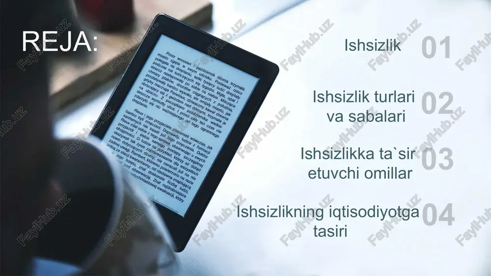 lishga munosabati (ixtiyoriy majbuiy) davomiyligi(uzoq yoki qisqa muddatli) ishsizlikning salbiy va ijobiy tomonlari ijobiy salbiy mehnat unumdorligini oshiriladi. ish sifati yaxshilanadi. o’z ish joyining qadriga yetadi. o’z ustida ishlashga bilim va malakasini oshiradi. yangi kasblarni qunt bilan egallashga chorlaydi. tajribani yo’qotiladi. ishsizlarni boqish tashvishi ishlayot-ganlar zimmasiga nafaqa to’lash uchun ishlovchilar daromadidan ko’proq soliq olishga to’g’ri keladi. ishsizlar oilalarining daromadi pasayib ketadi, ularga tegadigan nafaqa tirikchilikka yetmay qoladi. davlatning aholini ishsizlikdan muhofaza qilish borasidagi tadbirlari ishsizlikning friktsion va yashirinchi, turlari o’sganda davlat: qaytadan kasb o’rgatadi ta’lim berish tizimini kengaytiradi mehnat birjalariga investitsiyalarni ko’paytiradi bo’sh ish joylari haqidagi axborotlarni keng tarqatadi ishsizlikning salbiy va ijobiy tomonlari easy to change colors, photos and text. get a modern powerpoint presentation that is beautifully designed. i hope and i believe that this template will your time, money and reputation. easy to change colors, photos and text. you can simply impress your audience and add a …