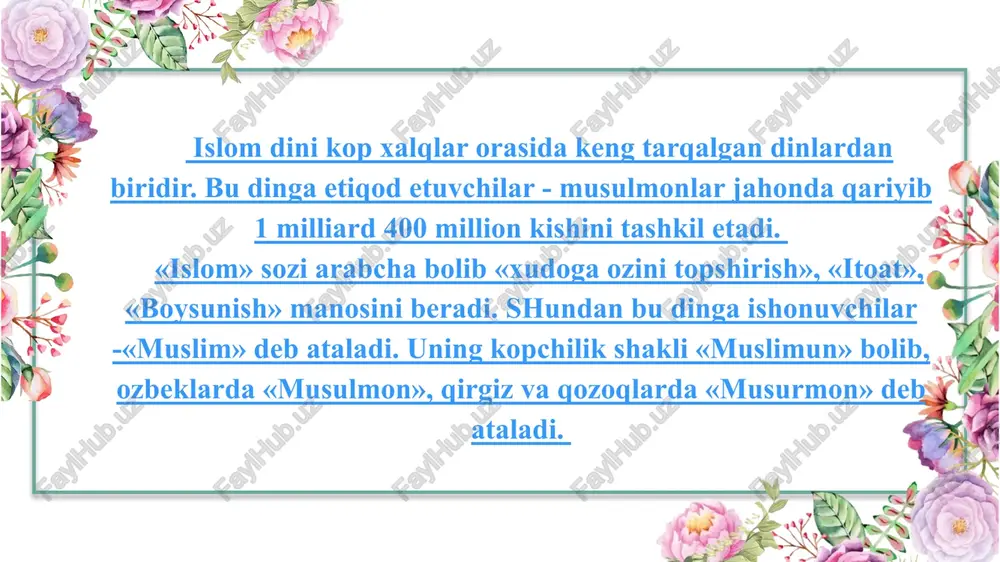 bilan turli marosimlarimiz qur�oni karim qiroatlaridan boshlanmoqda. name ：enter title islomda ota-onaga mehr-muhabbat, g�amxo�rlik, farzand tarbiyasi va oilaga sadoqat masalalariga alohida e�tibor berilgan. kishilarni yaxshilik qilish, savob ishlarga qo�l urish, insofli-diyonatli, vijdonli bo�lish, mehr-shafqatlilik, to�g�rilik, rostguylik, sofdil bo�lish, birodarga yordam berish, kamtarlikka chaqirish g�oyalari ilgari surilgan. asli tasavvuf so�zi «so�fiy» so�zidan, «so�fiy» so�zi esa arabcha «so�f» so�zidan yasalgan. so�f deb arablar jundan bo�lgan matoni aytadilar. dastlabki davrlarda so�fiylik yo�lini tutgan kishilar, boshqa oddiy kishilardan ajralib turish uchun jundan tikilgan chakmon (u hirqa deb ham aytilgan) yoki po�stin kiyib yurishni odat qilganlar. shuning uchun ularni jun chakmon kiyib yuruvchilar, ya�ni so�fiylar deb ataganlar. so�fiy boshqa odamlardan o�zini pok va g�aribona turmush kechirishi, doimiy toat-ibodatda bo�lishi va faqat ilohiy ruhga qo�shilishni maqsad qilib qo�yishi bilan tubdan farq qiladi. tasavvufda insondagi jamiki xudbinlklar, illatlar, razolat dunyosiga hirs qo�yish jism ehtiyoji va nafs ta�masidan kelib chiqadi, deb o�rgatiladi. turkiston farzandlarining xizmati beqiyos bo�lgan. xoja …