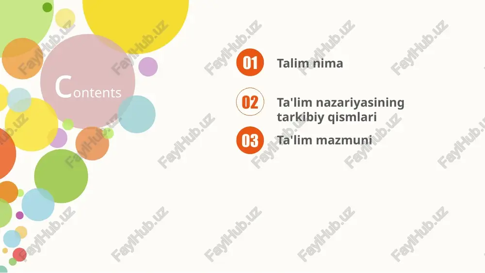 larni bajarishga e’tibor qaratiladi: 03 ma’naviy va axloqiy talablarga javob beruvchi yuqori malakali kadrni tarbiyalashga yo‘naltirilgan pedagogik jarayonning mohiyatini o‘rganish. shaxsni har tomonlama kamol toptirish qonuniyatlarini aniqlash. 03 your title . ijtimoiy taraqqiyot darajasidan kelib chiqqan holda, rivojlangan xorijiy mamlakatlar ta’lim tizimi tajribasini o‘rganish asosida uzluksiz ta’lim tizimini takomillashtirish. . ta’lim-tarbiya birligi hamda ijtimoiy tarbiya yo‘nalishlari o‘rtasidagi o‘zaro aloqadorlikni ta’minlashning pedagogik shart-sharoitlarini o‘rganish. 03 formal ta’lim nazarivasiga djon lokk (xvii asr), pestalotsi, kant va gerbart (xviii—xix asrlar) asos solganlar. xviii asrning oxirlarida didaktik formalizm nazariyasi (konsepsiyasi) vujudga keldi (bu nom d. shmit va a.a.nemeyerning «printsipo’ vospitaniya i obucheniya» asarida tilga olinadi). 01 keyword 04 keyword 03 your title ta'limning asosiy mazmunini uning vazifalarida oydinlashtnriladi. asosiy vazifalarga aqliy tarbiya bllan bohuquqlik bo’lgan vazifalar kiradi. ta'limning mazmuni o’zgaruvchan, u doimo yangilanib turadi. yangi demokratik jamiyat qurayottan hozirgi kunlarda fan va texnikaning, pedagogik texnologiyalarining jadal rivojlanishi, xalqiimizning madaniy-ma'rifiy yuksalishi tufayli bu jarayon ayniqsa …